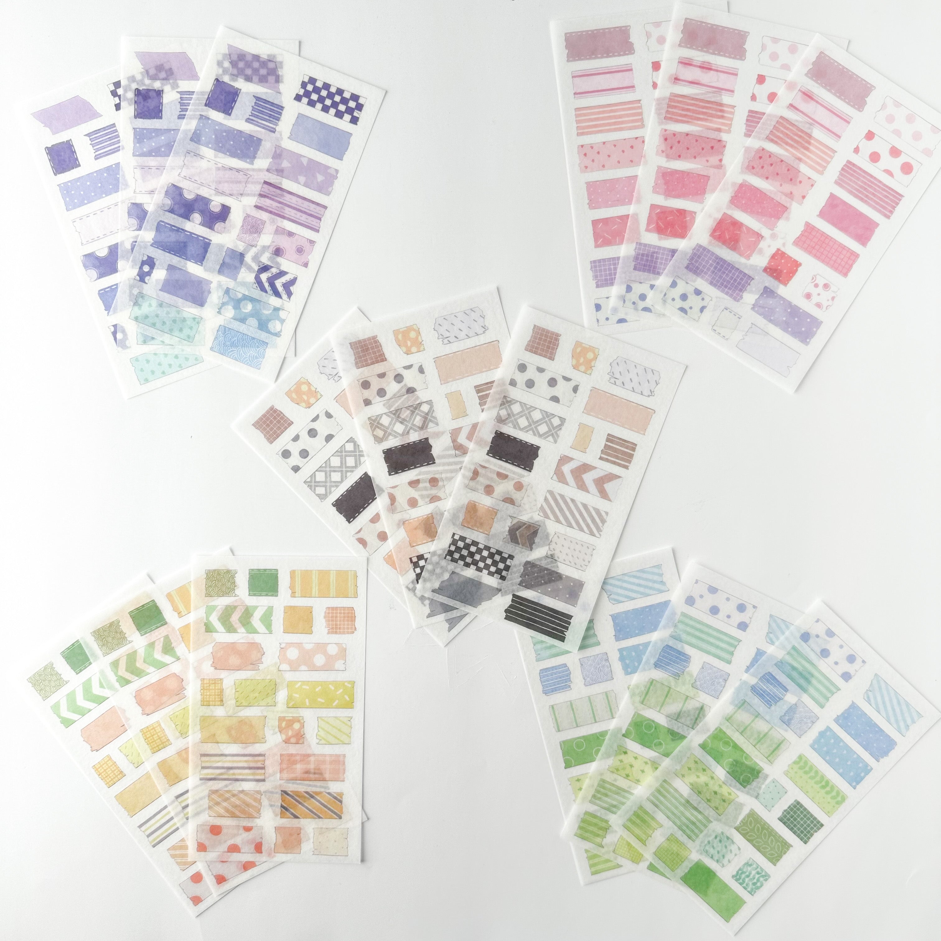 Explore creativity with our Colorful Washi Tape Shaped Sticker Sheets, featuring a variety of colorful washi tape-inspired sticker shapes. Perfect for adding playful and decorative accents to your projects. These stickers are sold at BBB Supplies Craft Shop.
