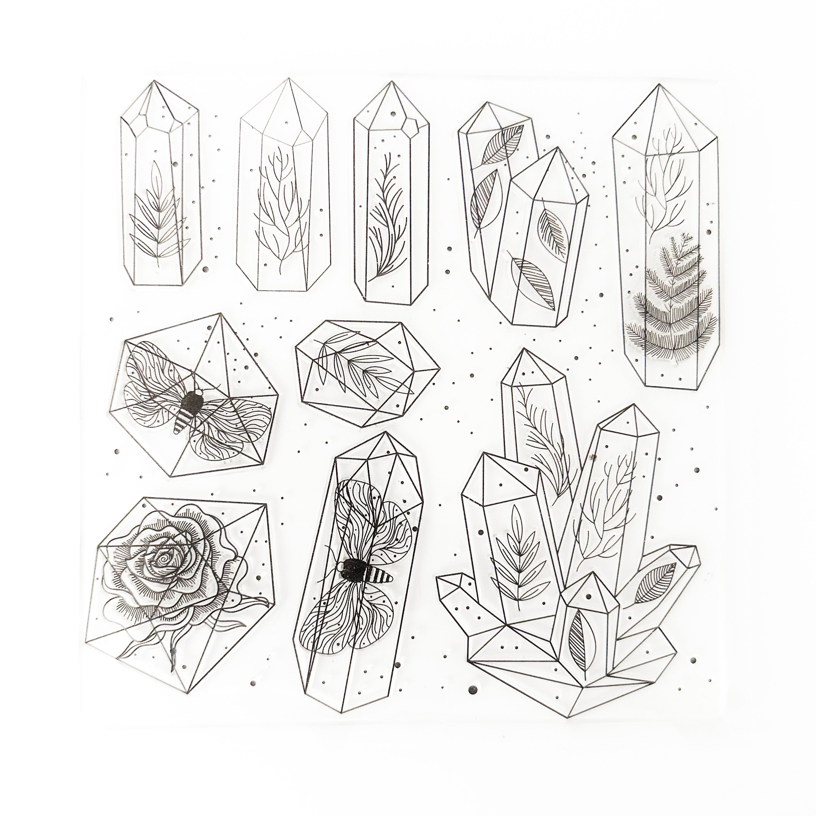 Add a touch of natural beauty to your crafts with these crystal geode stamps. Perfect for adding a mystical and earthy vibe to your journals, scrapbooks, and more! This stamp set is sold at BBB Supplies Craft Shop.