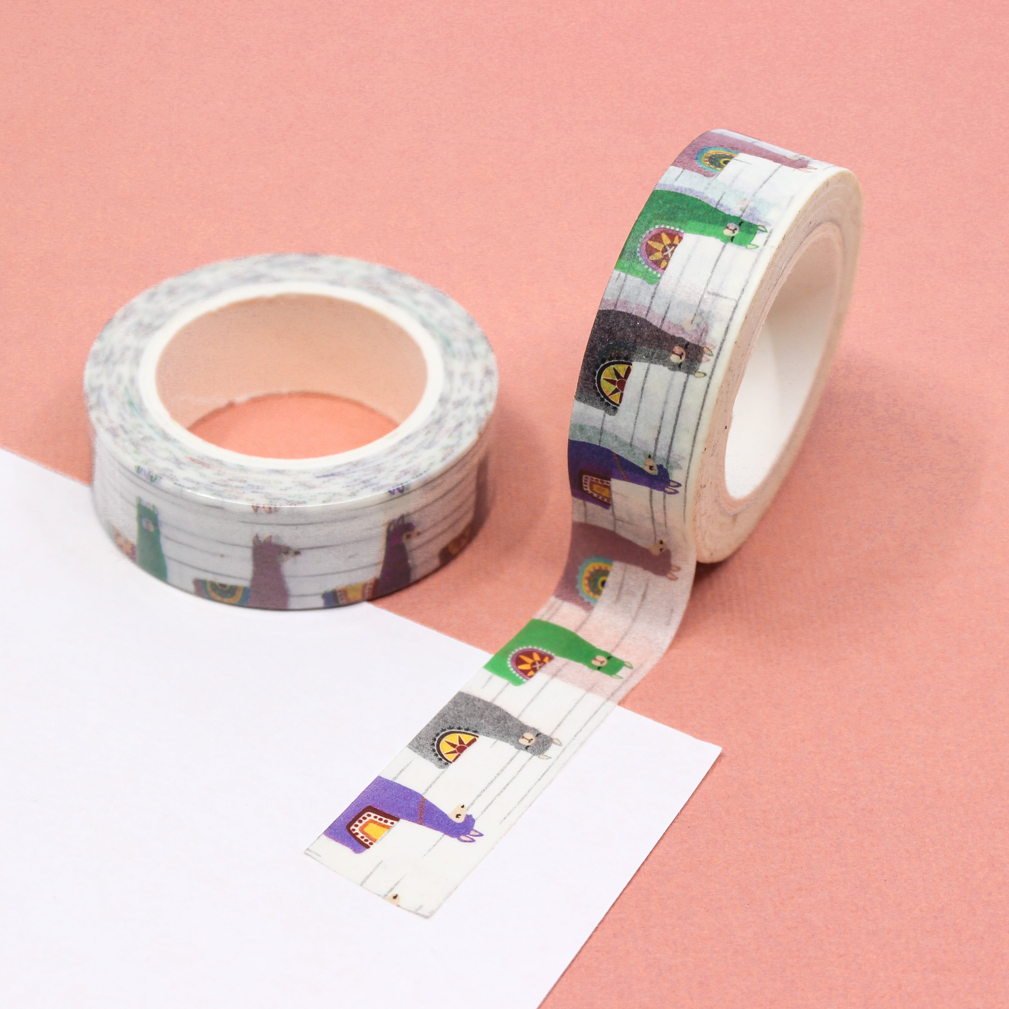 Brighten up your crafts with our Cute Colorful Llama Washi Tape, adorned with adorable llama illustrations. Perfect for adding a playful and colorful touch to your projects. This tape is sold at BBB Supplies Craft Shop.
