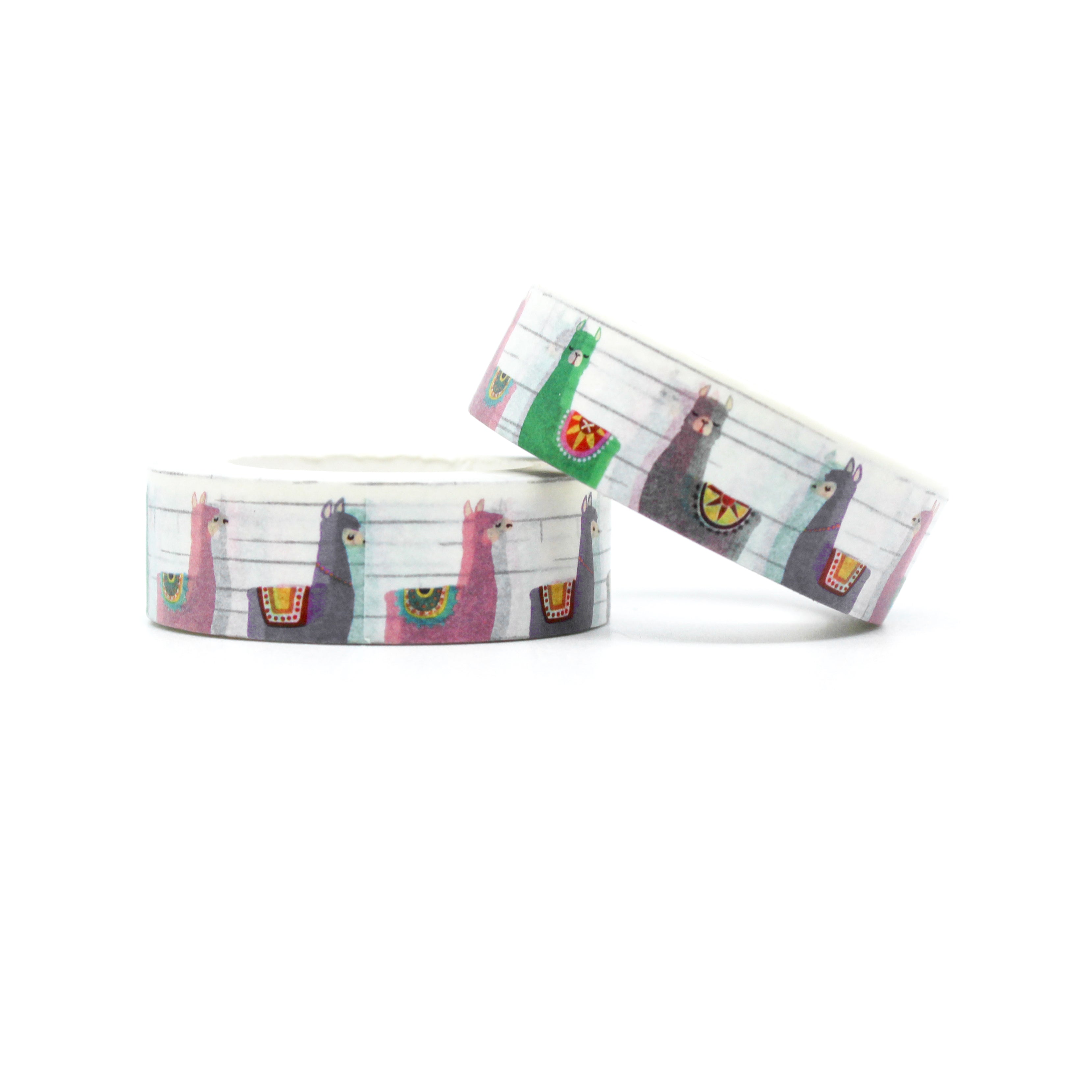 Brighten up your crafts with our Cute Colorful Llama Washi Tape, adorned with adorable llama illustrations. Perfect for adding a playful and colorful touch to your projects. This tape is sold at BBB Supplies Craft Shop.