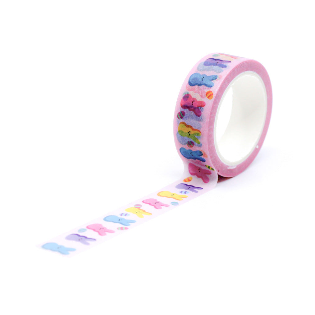 Add a sweet and whimsical touch to your Easter crafts with this delightful washi tape featuring cute bunnies and colorful candies. Perfect for decorating Easter cards, gift wrapping, and more. This tape is designed by Girl of Work and sold at BBB Supplies Craft Shop.