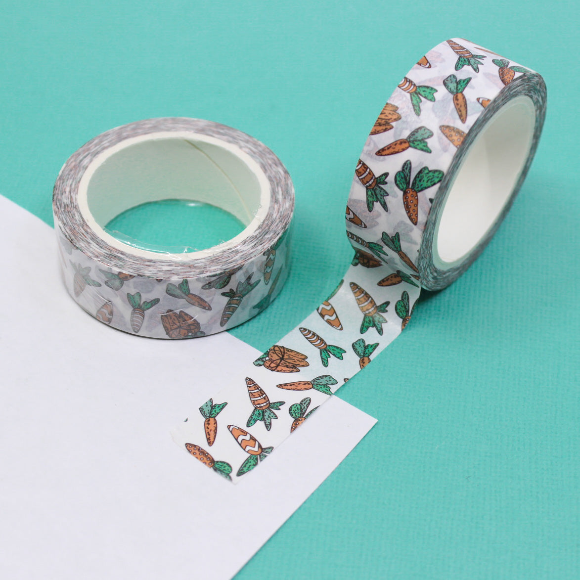 This festive washi tape features an adorable carrot pattern, perfect for Easter crafts and springtime projects. This tape is sold at BBB Supplies Craft Shop.