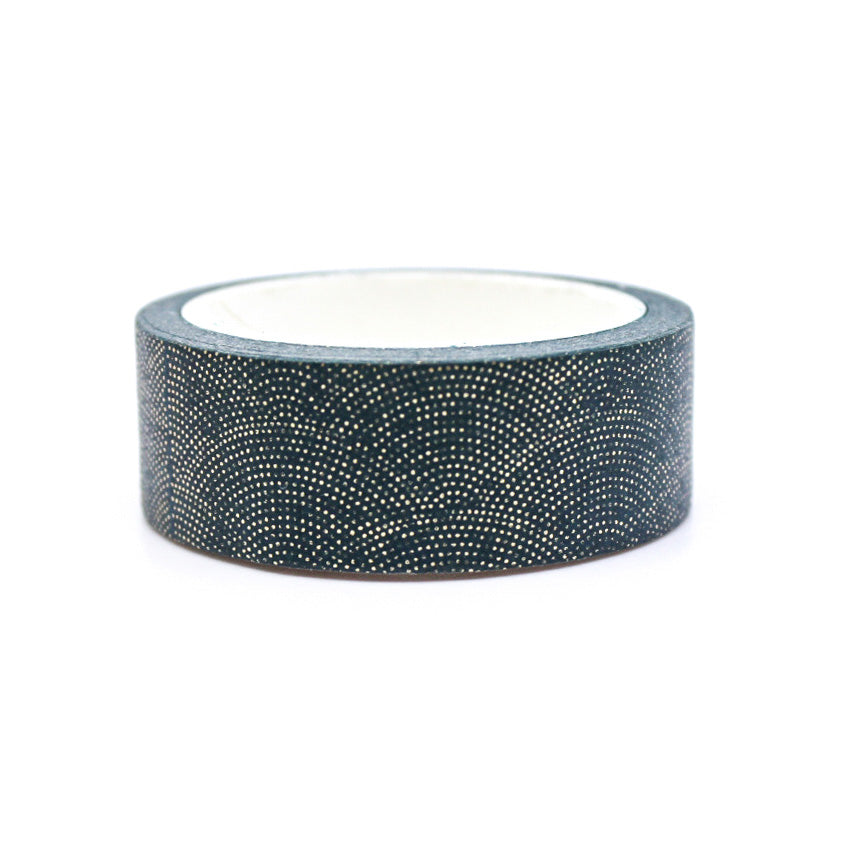 A sophisticated washi tape adorned with shimmering gold foil dots, ideal for enhancing your planners, journals, and DIY projects with a touch of luxury. This tape is sold at BBB Supplies Craft Shop.
