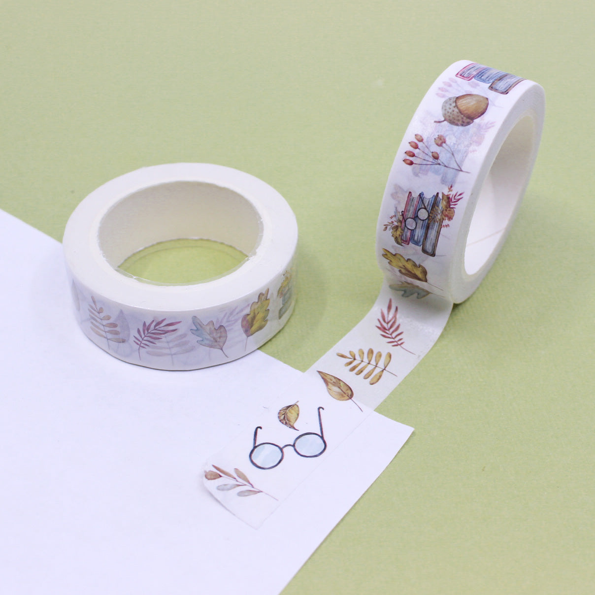 This washi tape captures the essence of fall with its cozy design featuring books, warm beverages, and autumn leaves, perfect for adding a seasonal touch to your projects. This tape is sold at BBB Supplies Craft Shop.