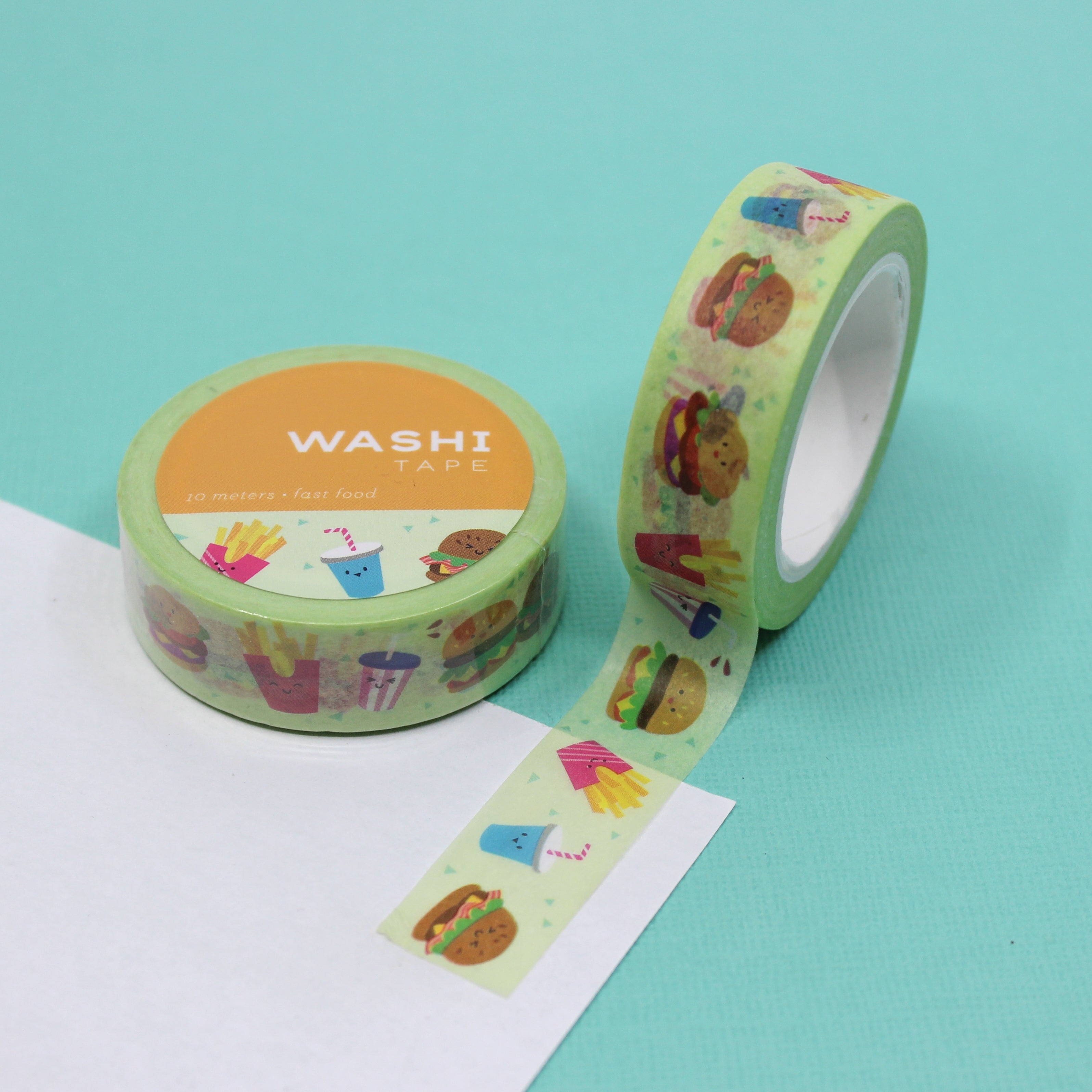 Satisfy your creative appetite with our Fast Food Hamburger and Fries Washi Tape, featuring mouthwatering burger and french fries illustrations. Perfect for adding a fun and delicious touch to your projects. This tape is designed by Girl of All Work and sold at BBB Supplies Craft Shop.