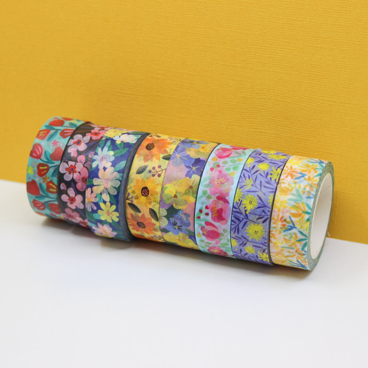 These vibrant florals can add beauty and life to any journal spread, BUJO, or Planner. This is the complete collection of floral washi tapes that are designed by Girl of All Work and sold at BBB Supplies Craft Shop.