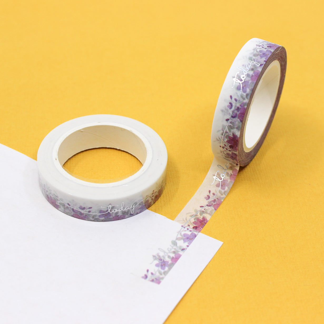 This elegant washi tape features a foil "Today" text design, adding a touch of sophistication to your planner or journal. Ideal for marking important dates or events, this tape is perfect for adding a stylish flair to your organization. This tape is sold at BBB Supplies Craft Shop.