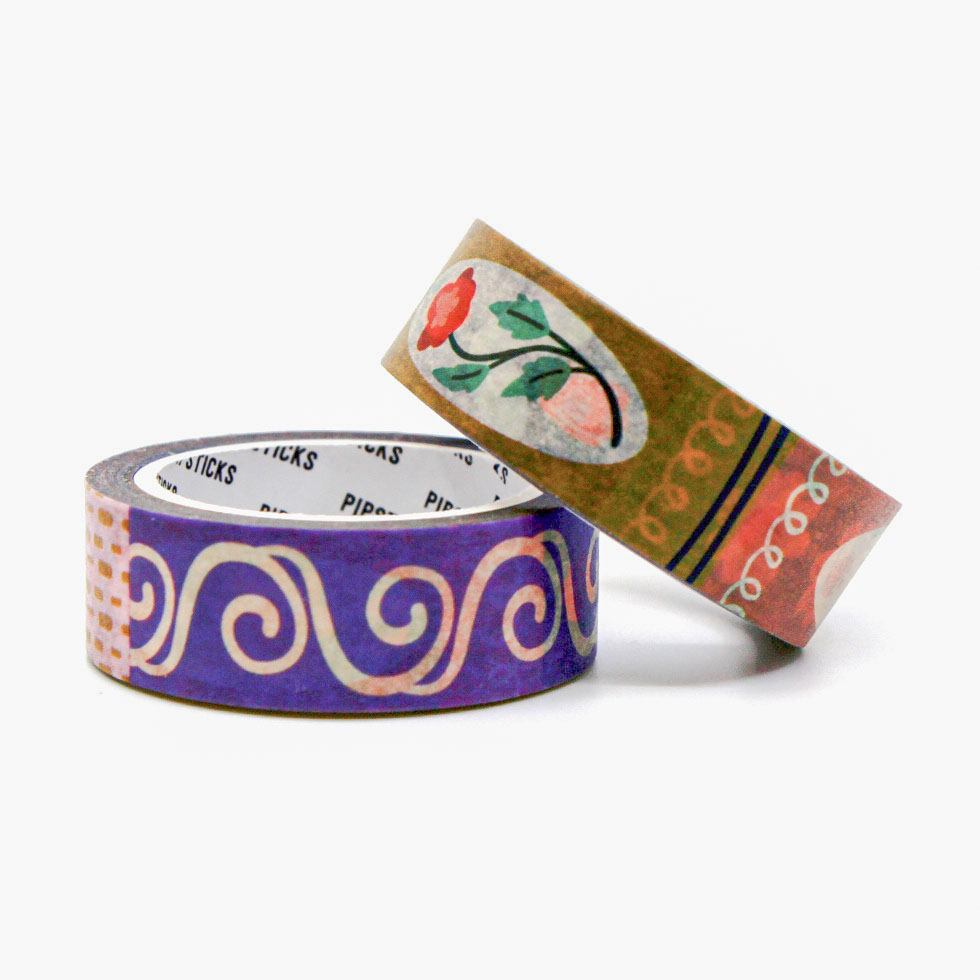 Pastel folk art washi tape with cozy handmade pattern details