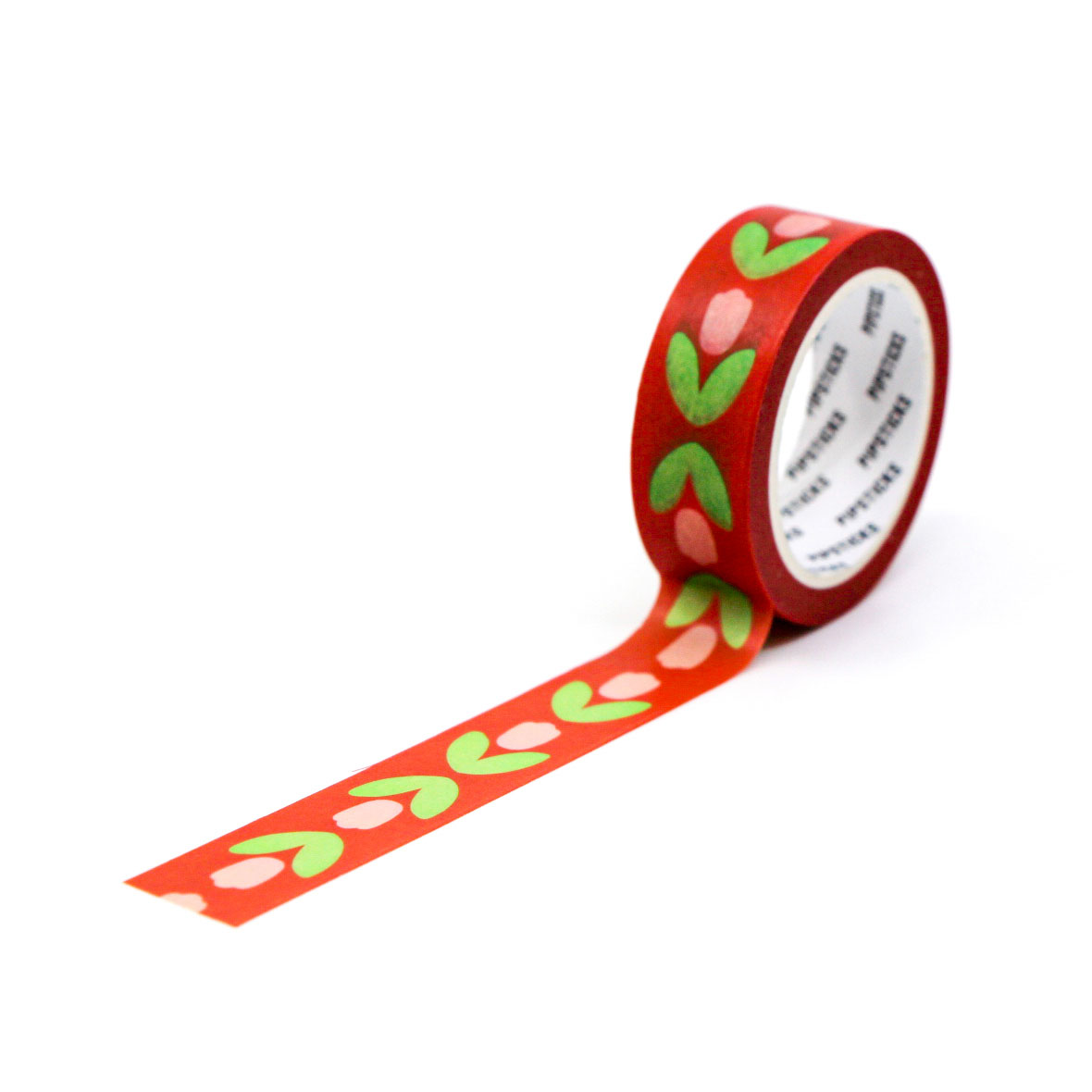 Rustic floral washi tape with red blooms on a decorative roll