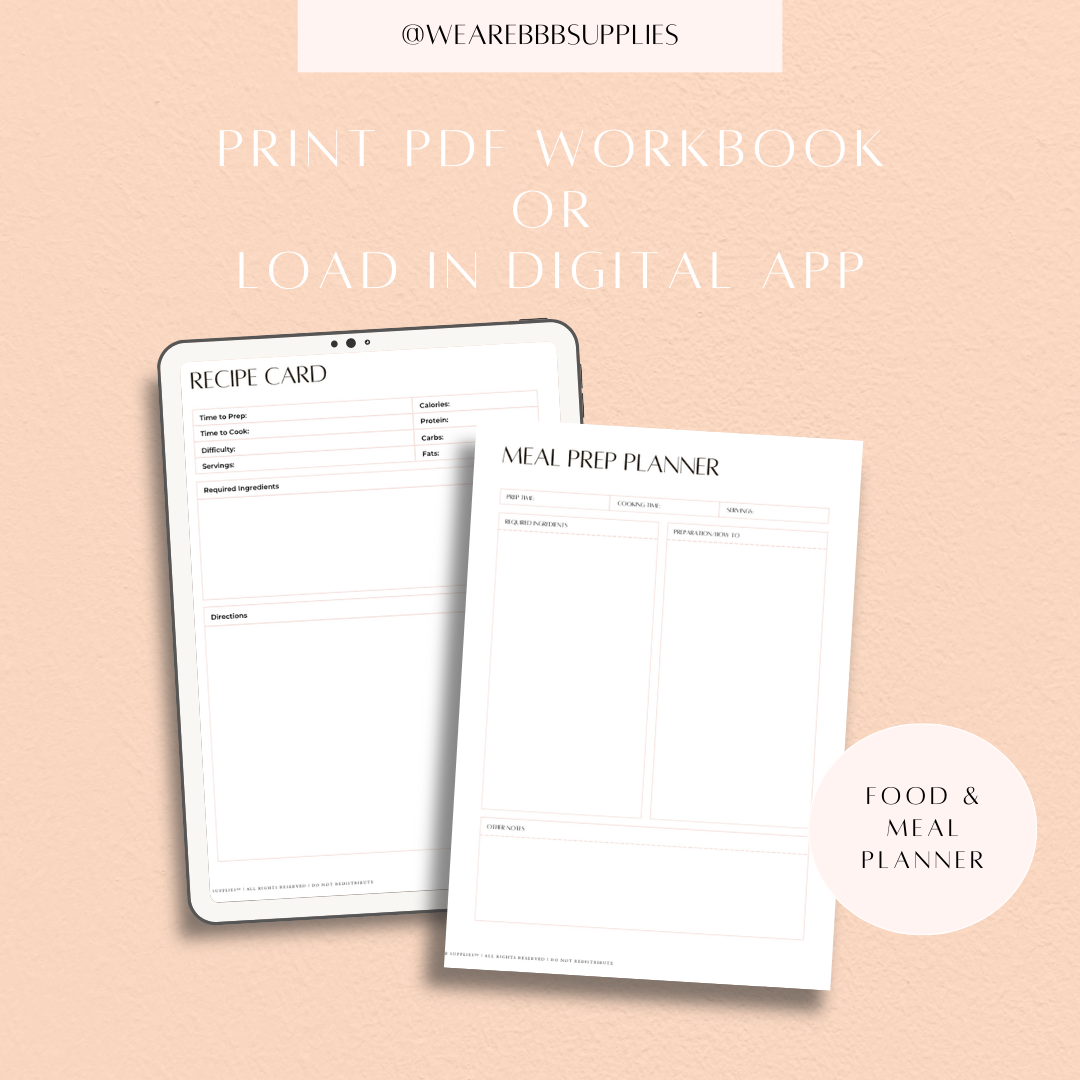 Food and meal planner printable download from bbb supplies craft shop is perfect for your weekly meal prep.