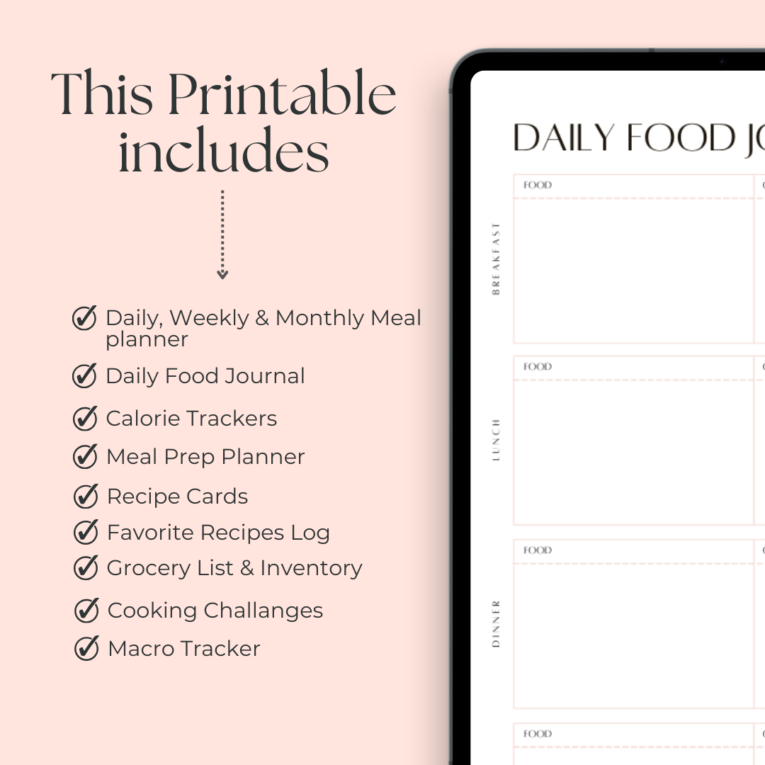 Food and meal planner printable download from bbb supplies craft shop is perfect for your weekly meal prep.