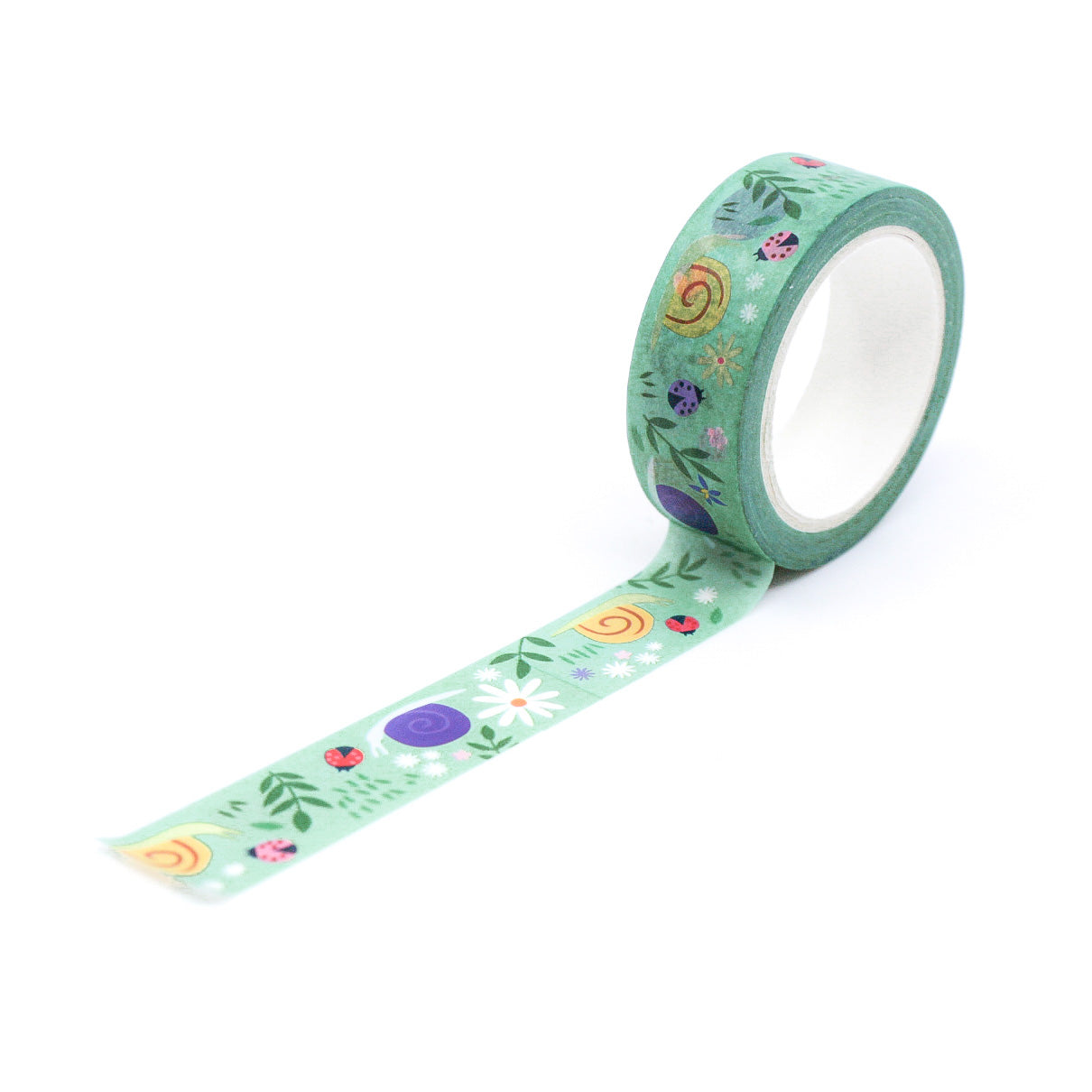  Garden Snail Washi Tape features charming illustrations of garden snails, perfect for adding a whimsical touch to your crafts, journals, and projects. This tape is from Girl of All Work and sold at BBB Supplies Craft Shop.