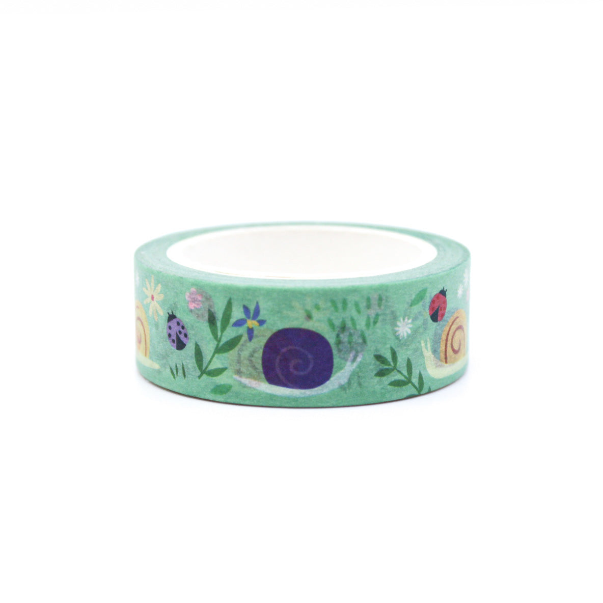Garden Snail Washi Tape features charming illustrations of garden snails, perfect for adding a whimsical touch to your crafts, journals, and projects. This tape is from Girl of All Work and sold at BBB Supplies Craft Shop.