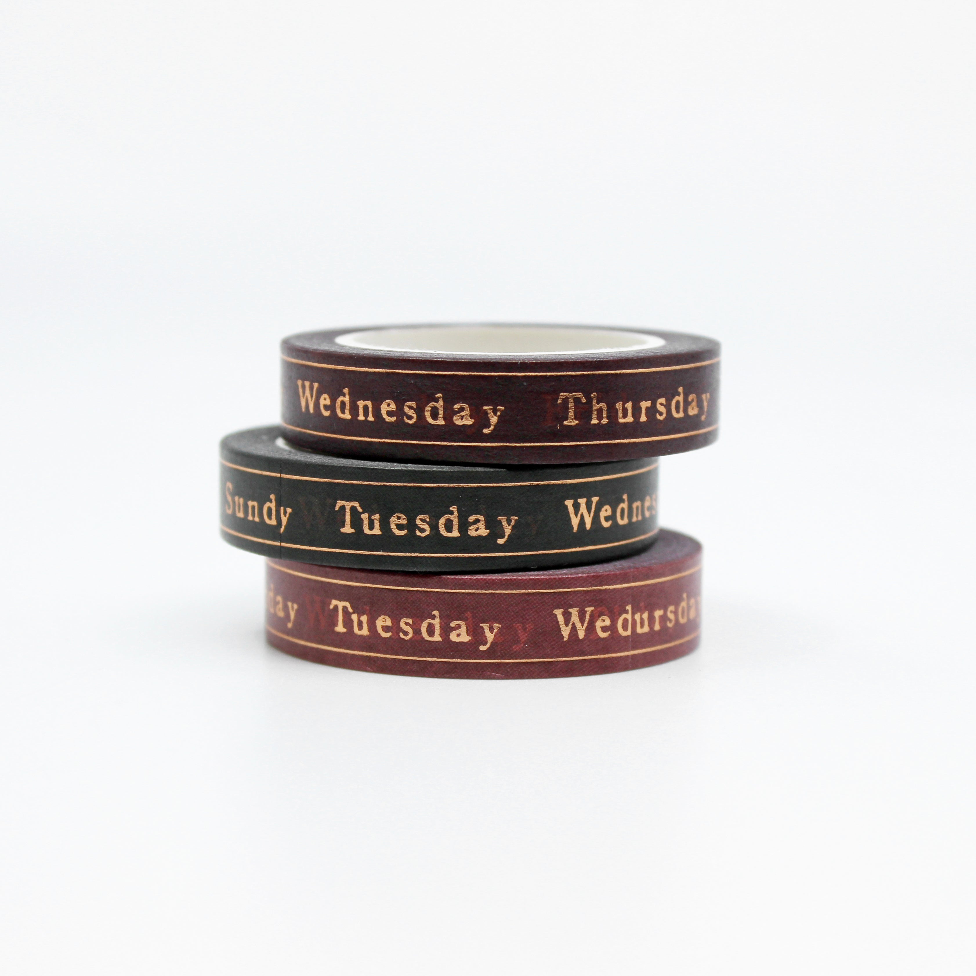 Elevate your planner layouts with our exquisite gold foil days of the week washi tape, designed to bring a touch of glamour and organization to your weekly planning. This tape is sold at BBB Supplies Craft Shop.