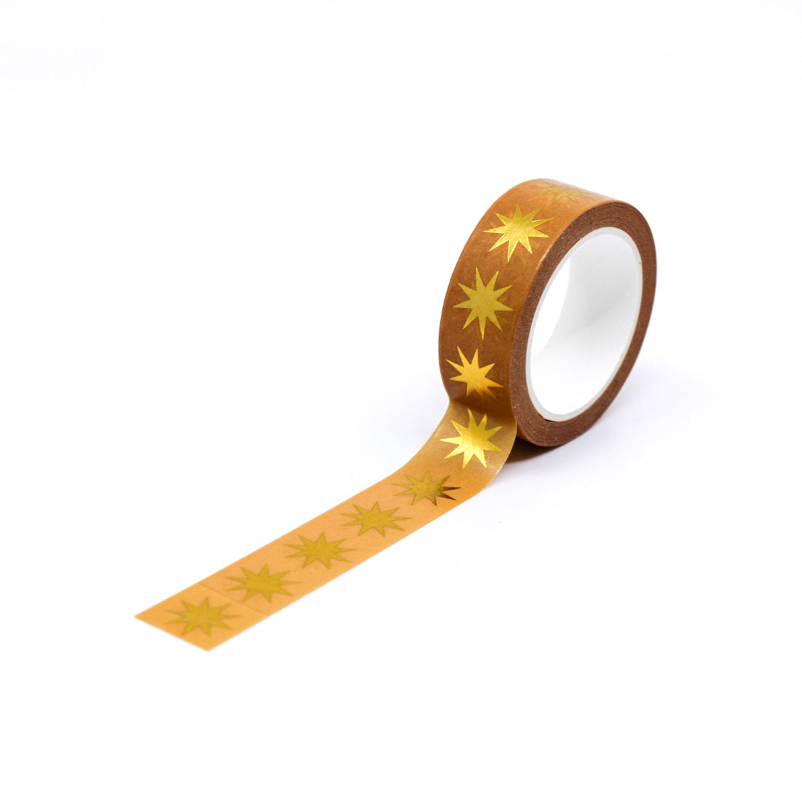 Add a touch of timeless glamour to your projects with our Retro Gold Star Washi Tape. This tape features a classic design of golden stars against a yellow Ochre backdrop. giving your creations a touch of vintage elegance. Perfect for embellishing scrapbooks, planners, or crafting personalized cards, this washi tape brings a nostalgic charm. This tape is from Worthwhile Paper and sold at BBB Supplies Craft Shop.