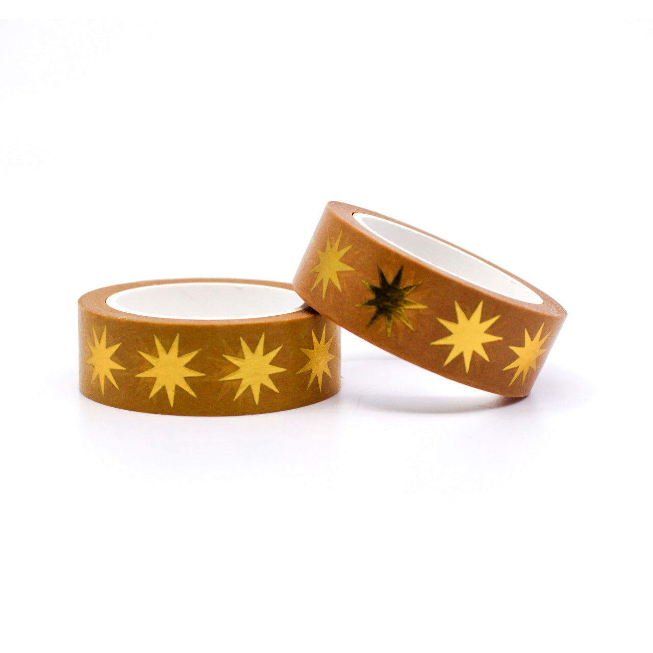 Add a touch of timeless glamour to your projects with our Retro Gold Star Washi Tape. This tape features a classic design of golden stars against a yellow Ochre backdrop. giving your creations a touch of vintage elegance. Perfect for embellishing scrapbooks, planners, or crafting personalized cards, this washi tape brings a nostalgic charm. This tape is from Worthwhile Paper and sold at BBB Supplies Craft Shop.