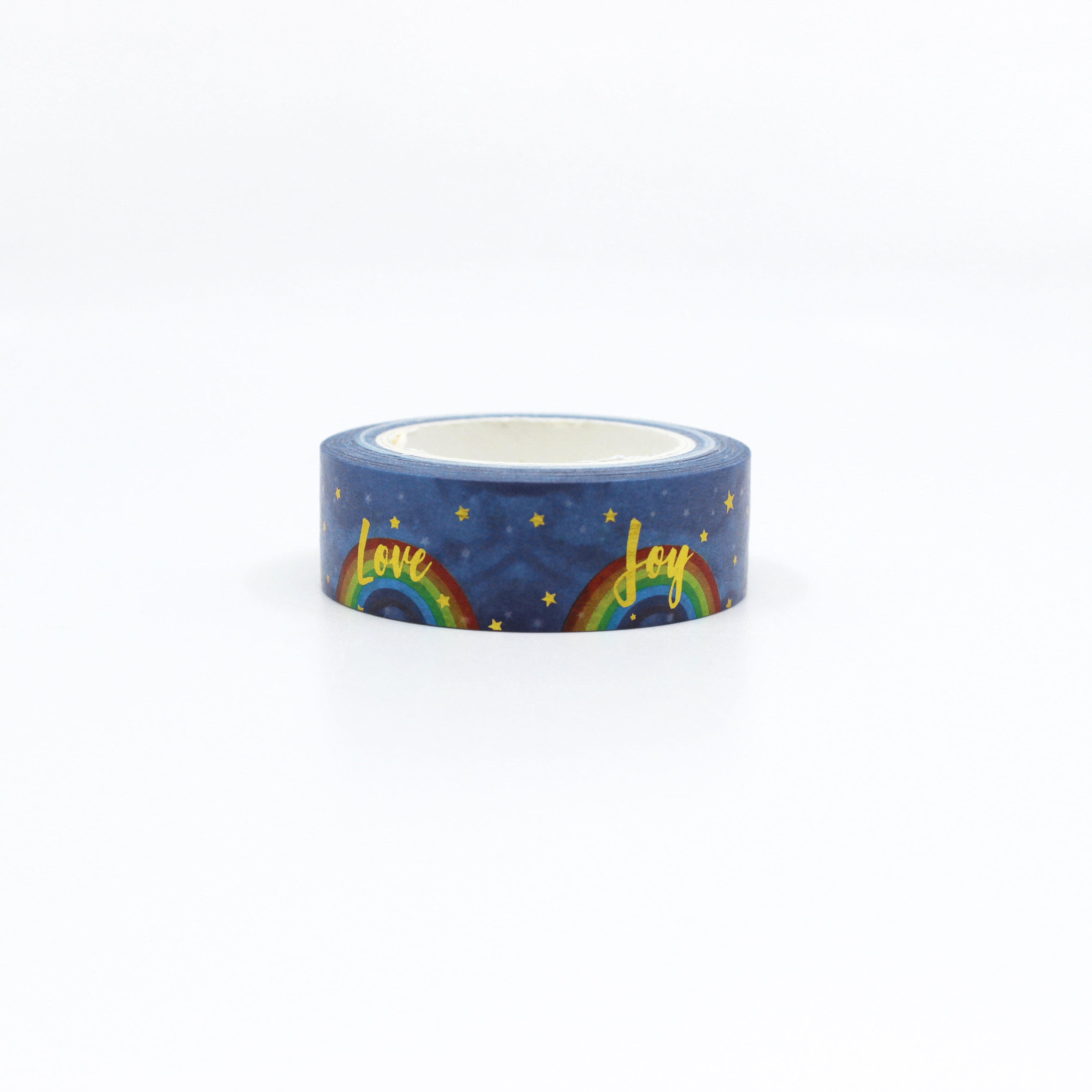 Elevate your crafts with our Gold Foil Positive Words & Rainbows Washi Tape, featuring uplifting phrases and vibrant rainbow designs in shimmering gold foil. Ideal for adding positivity and style to your projects. This tape is sold at BBB Supplies Craft Shop.
