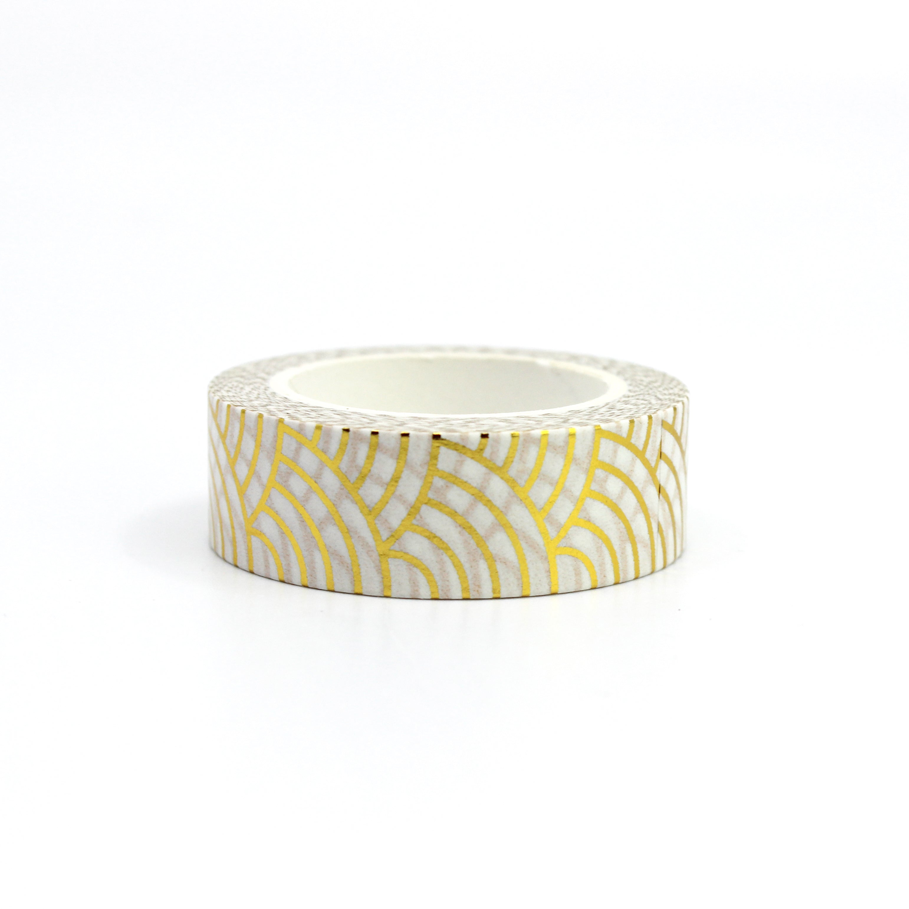 levate your crafts with our Gold Foil Scalloped Fish Scale Pattern Washi Tape, featuring a stylish fish scale design in shimmering gold foil. Ideal for adding a touch of glamour and elegance to your projects. This tape is sold at BBB Supplies Craft Shop.