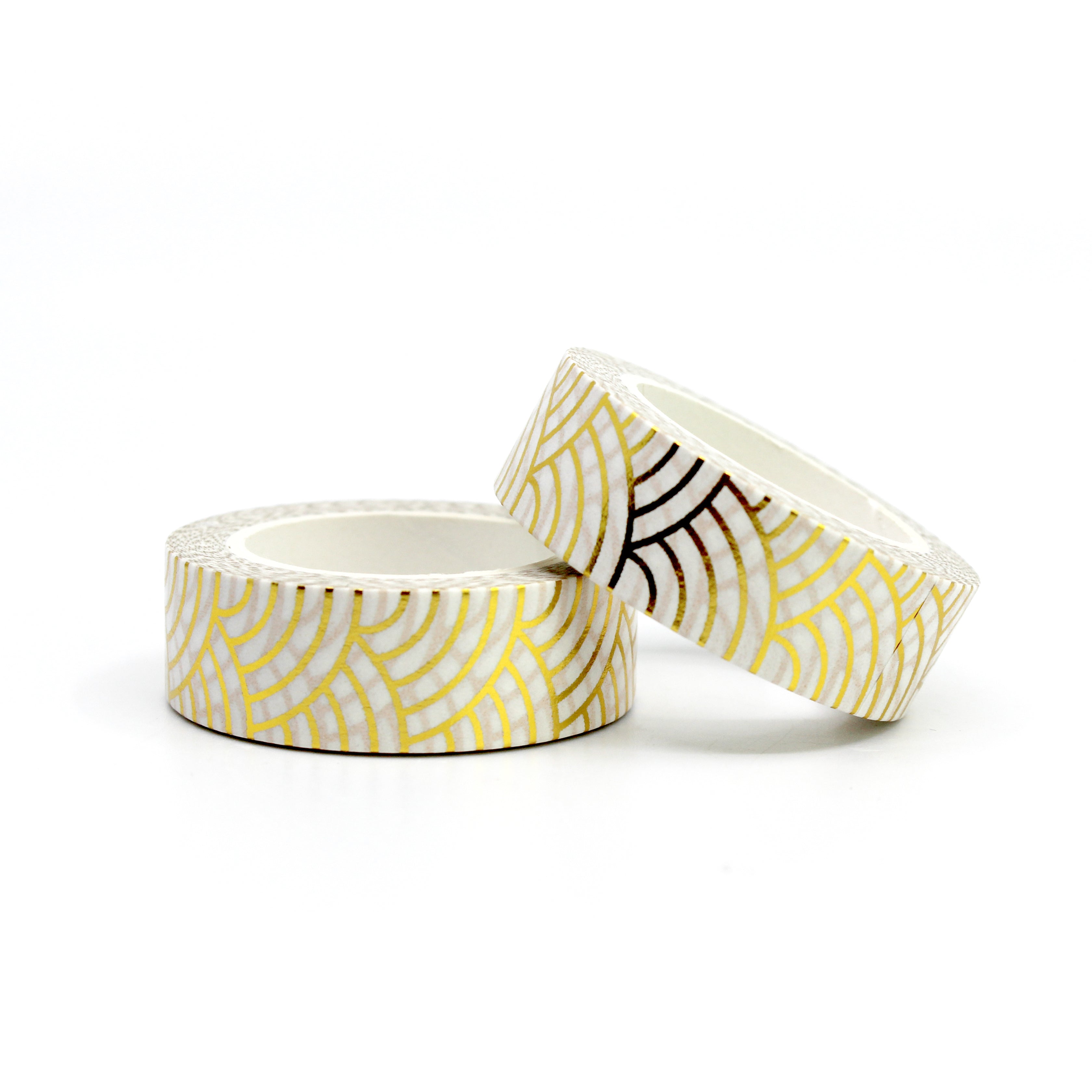 levate your crafts with our Gold Foil Scalloped Fish Scale Pattern Washi Tape, featuring a stylish fish scale design in shimmering gold foil. Ideal for adding a touch of glamour and elegance to your projects. This tape is sold at BBB Supplies Craft Shop.