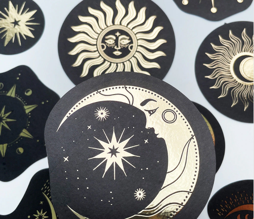 Gold foil zodiac and astrology-inspired journaling stickers