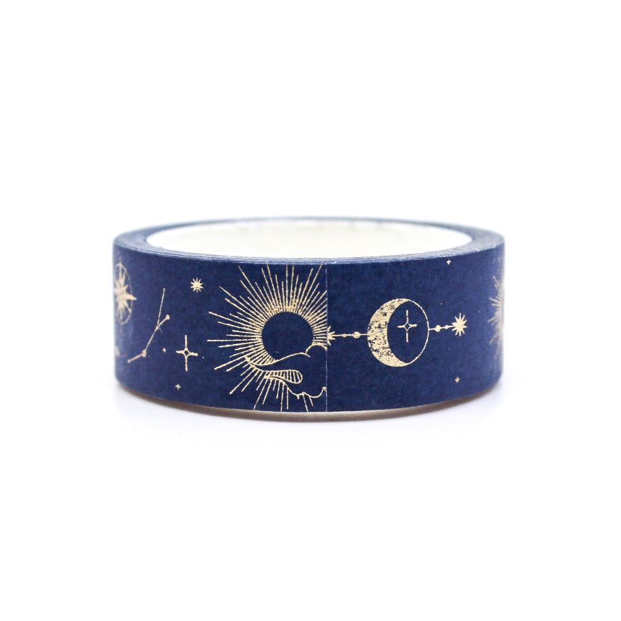Elegant night sky washi tape with metallic gold stars