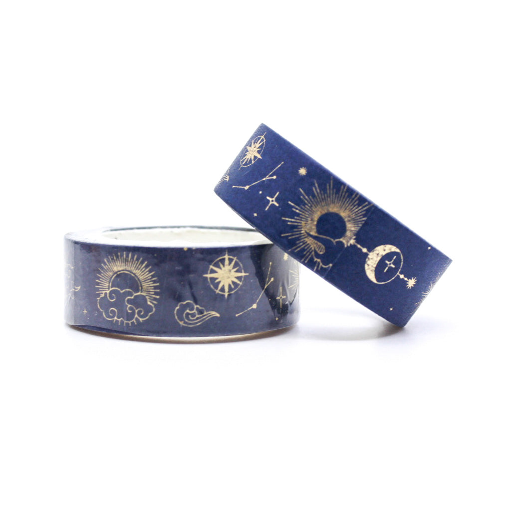 Gold and blue celestial washi tape for journals and planners