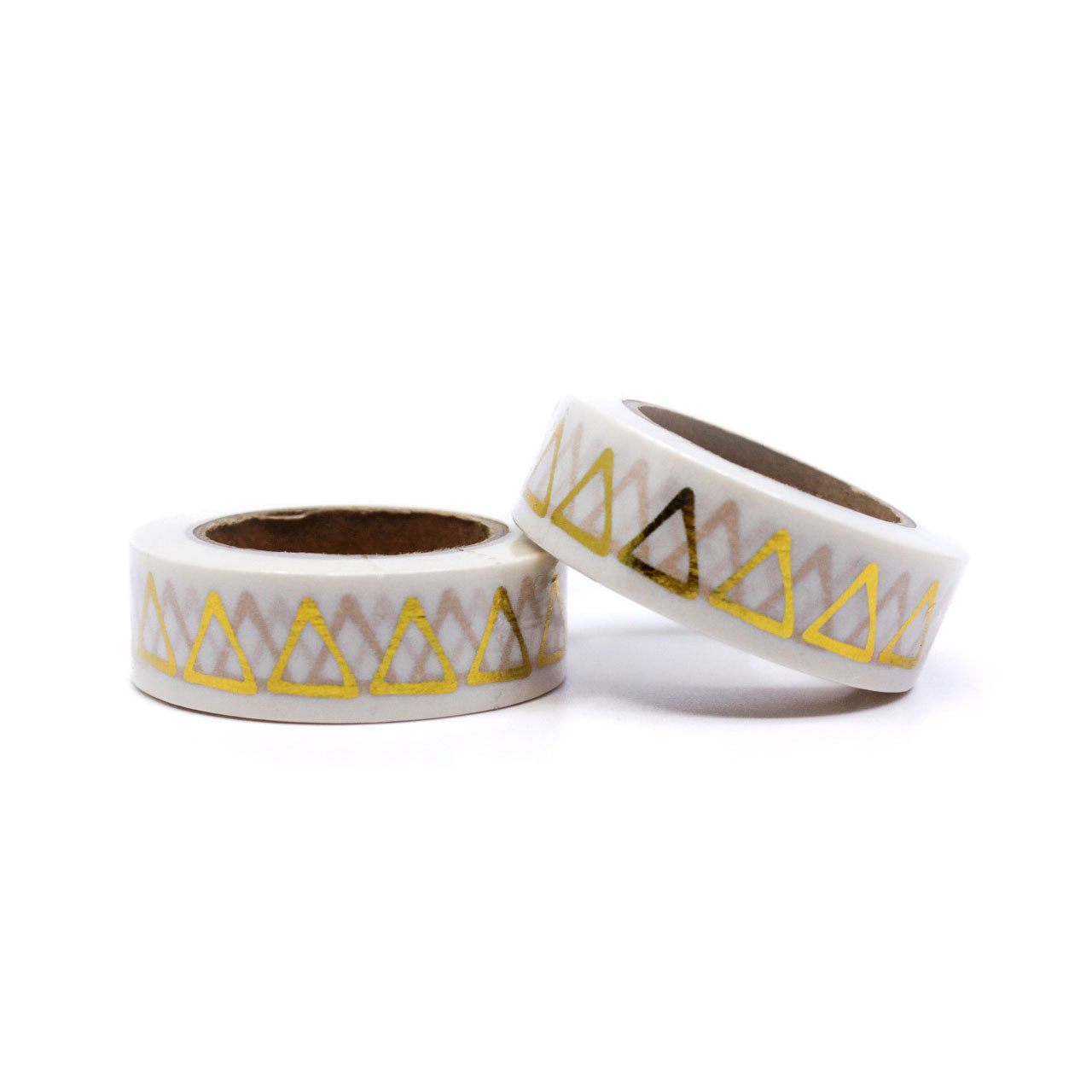 Elegant white marble washi tape with metallic gold triangles styled with stationery.