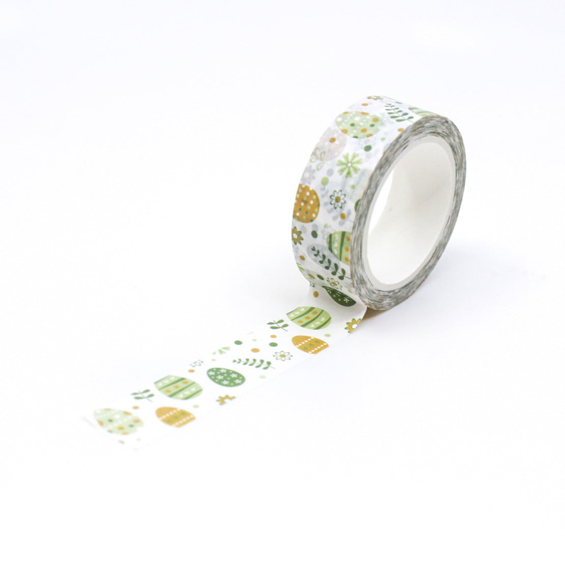 This delightful washi tape features a charming pattern of green and yellow Easter eggs, perfect for adding a festive touch to your Easter crafts and decorations. This tape is sold at BBB Supplies Craft Shop.