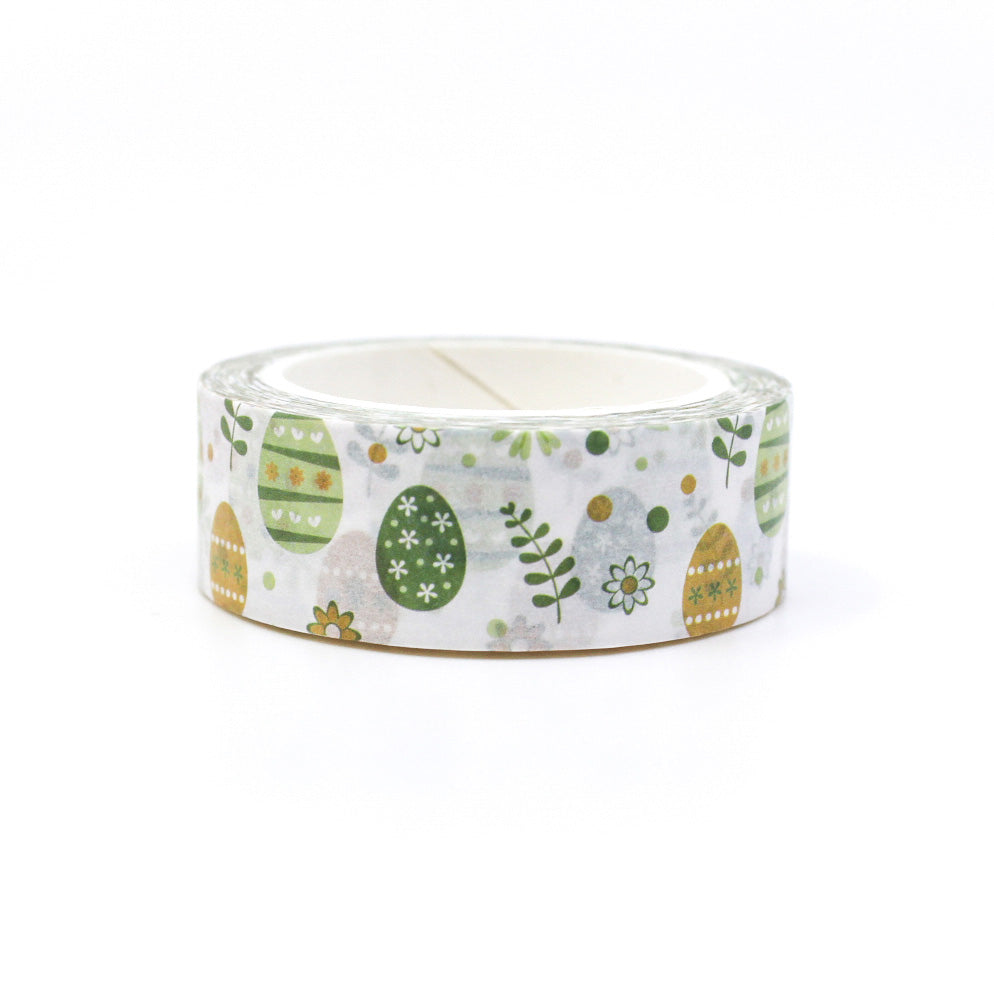 This delightful washi tape features a charming pattern of green and yellow Easter eggs, perfect for adding a festive touch to your Easter crafts and decorations. This tape is sold at BBB Supplies Craft Shop.