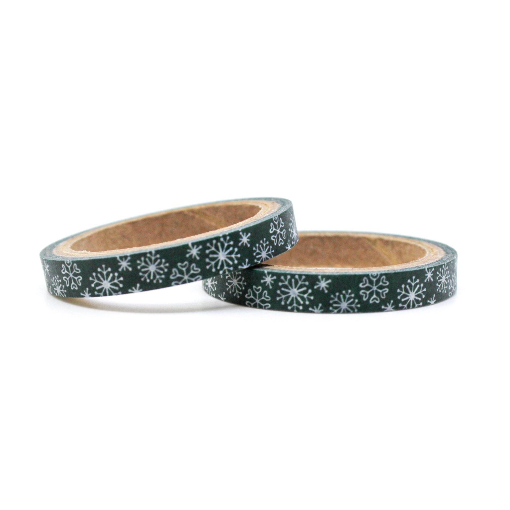 Elevate your winter crafts with our green snowflake washi tape, featuring intricate snowflake designs in a refreshing shade of green, perfect for adding a touch of seasonal wonder to your projects. This tape is sold at BBB Supplies Craft Shop.