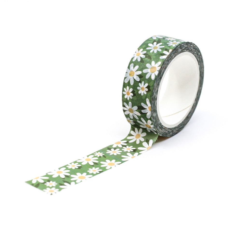 Green Daisy Flower Washi Tape: This washi tape features a beautiful green daisy flower pattern, adding a touch of nature's beauty to your crafts and projects. This tape is sold at BBB Supplies Craft Shop.