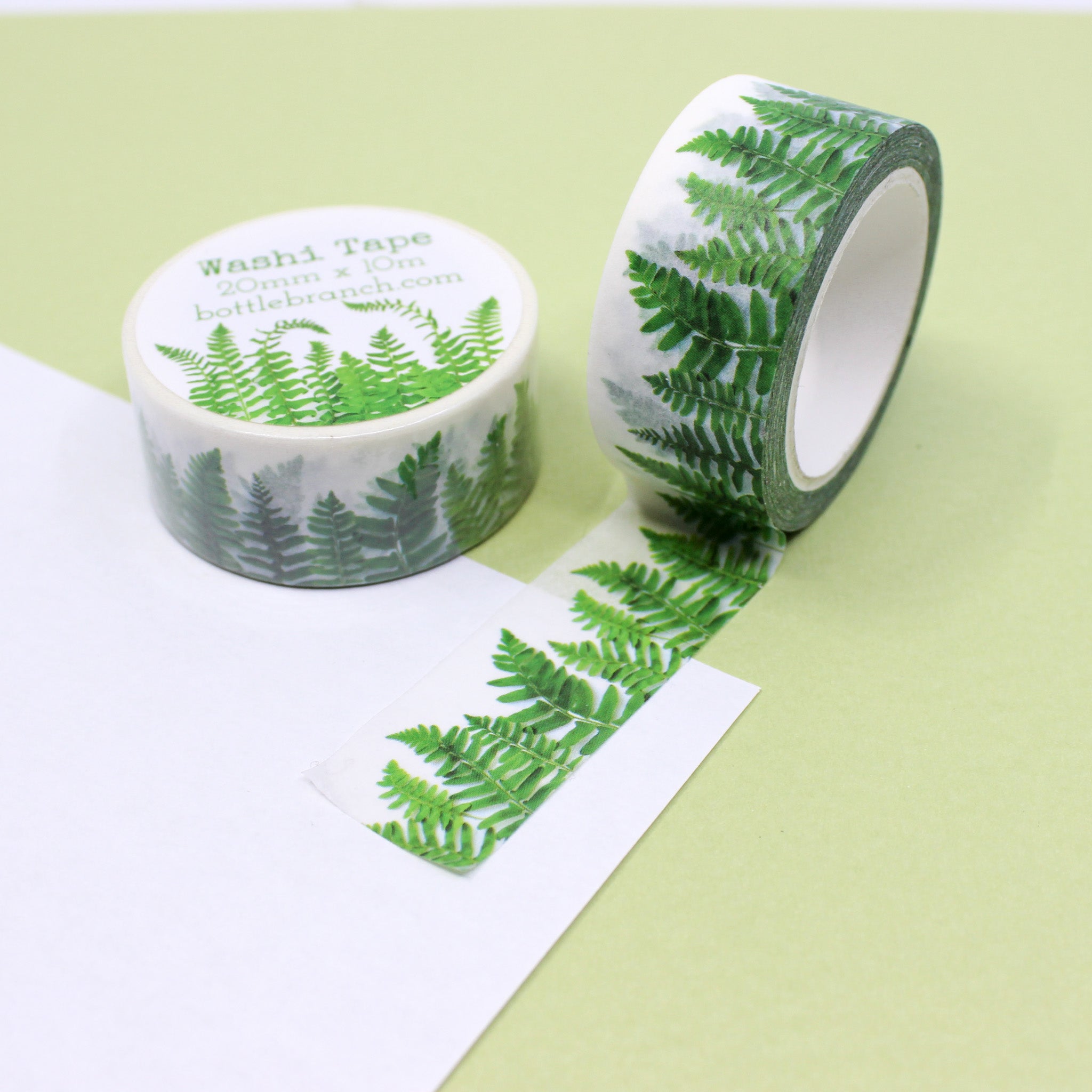 Bring the beauty of nature to your projects with our green ferns washi tape, featuring a captivating pattern of lush and verdant fern leaves. This tape is designed by Bottle Branch and sold at BBB Supplies Craft Shop.