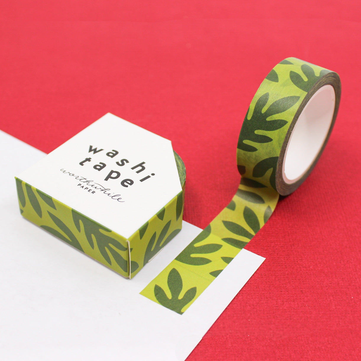 Monochrome Lush Leaves Motif Washi Tape showcasing a delicate pattern of intricate foliage in a sleek and timeless design, perfect for an elegant touch in your creative projects or planners. This tape is from Worthwhile paper and sold at BBB Supplies Craft Shop.