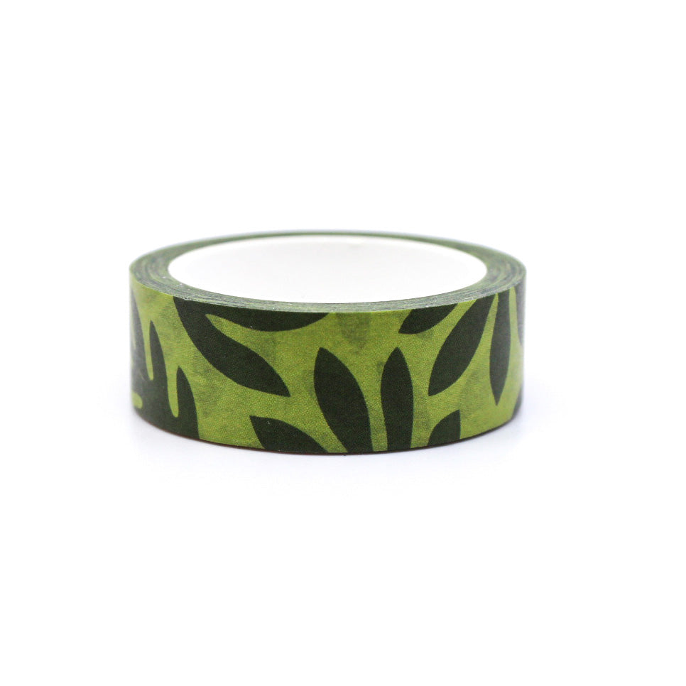 Monochrome Lush Leaves Motif Washi Tape showcasing a delicate pattern of intricate foliage in a sleek and timeless design, perfect for an elegant touch in your creative projects or planners. This tape is from Worthwhile paper and sold at BBB Supplies Craft Shop.