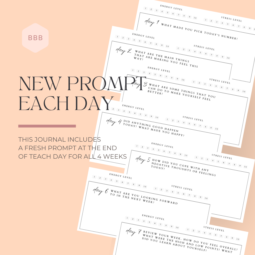 Four-week mood tracker journal PDF with daily prompts, quotes, and wellness tips