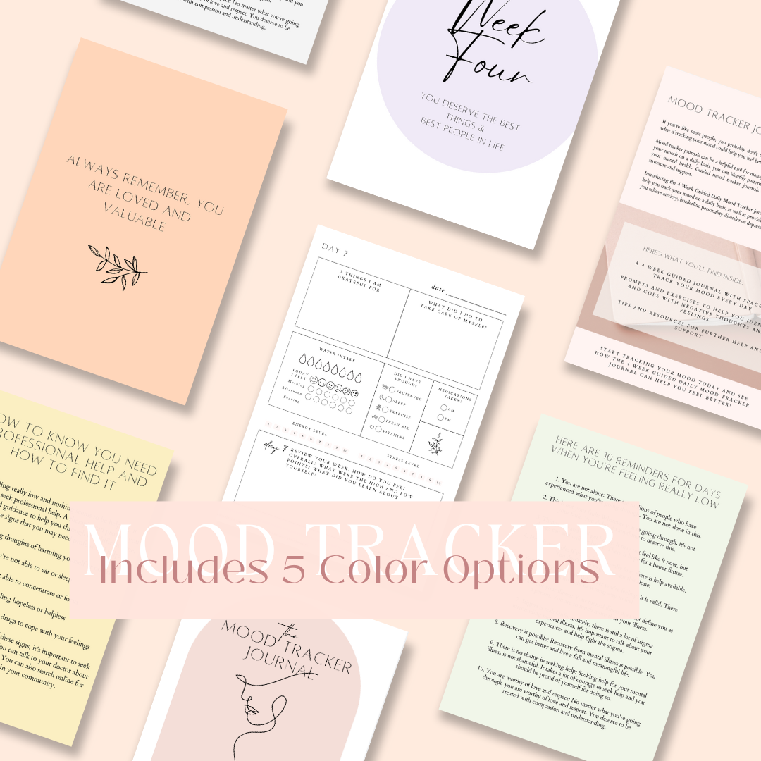 Printable mood tracking journal in pastel colors - daily mood tracker with reflection prompts