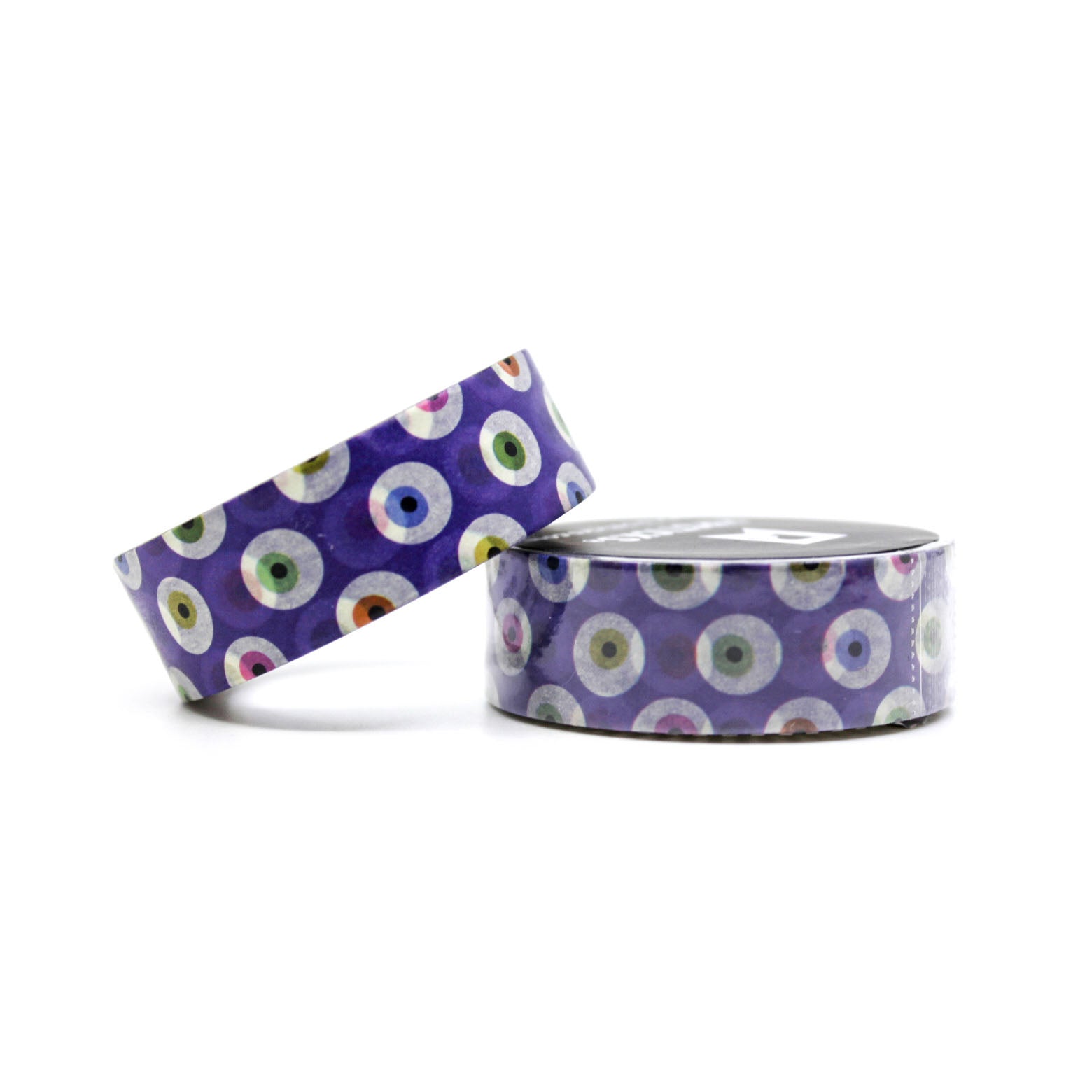 Purple Monster Eyes Washi Tape with quirky monster eyes on a bold purple background, perfect for Halloween crafts, planners, and spooky-themed projects.