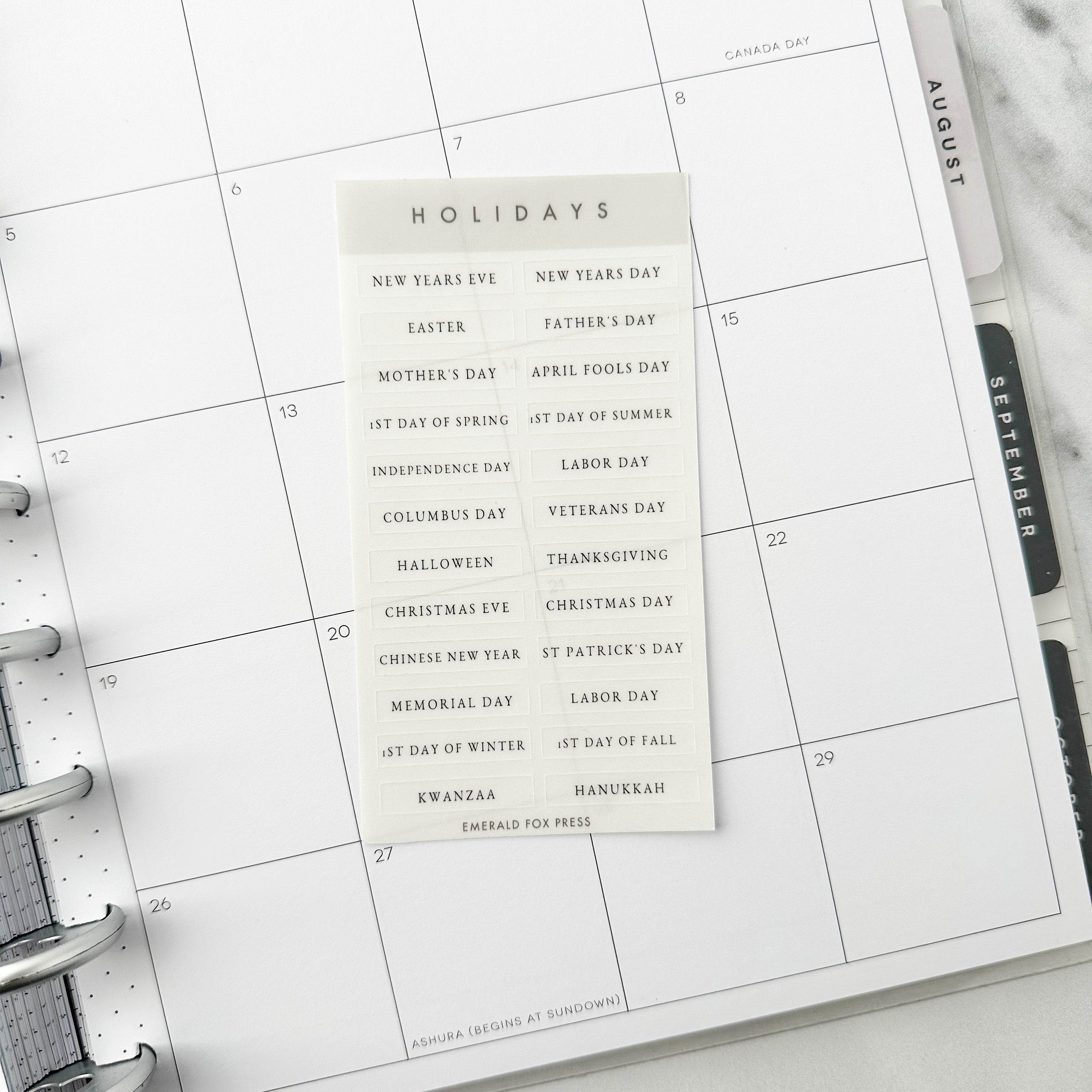 Sheet of holiday stickers is perfect for marking your calendar, planner or BUJo in style.