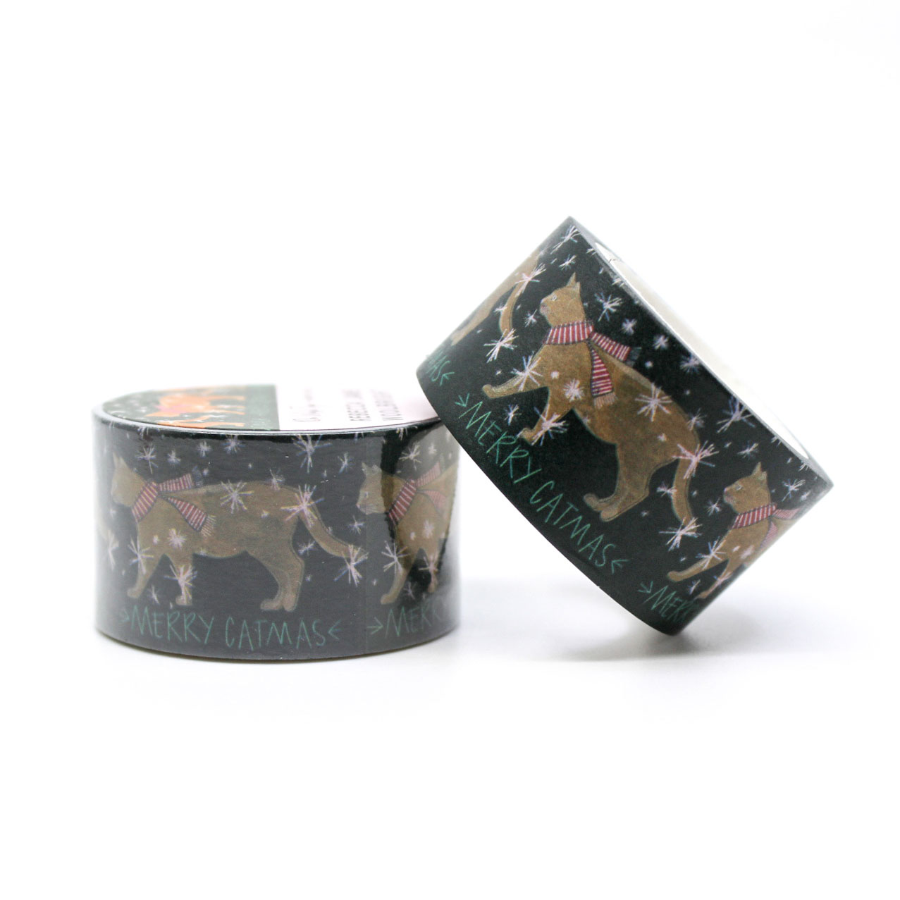 Holiday washi tape featuring playful Christmas cats and snowflakes