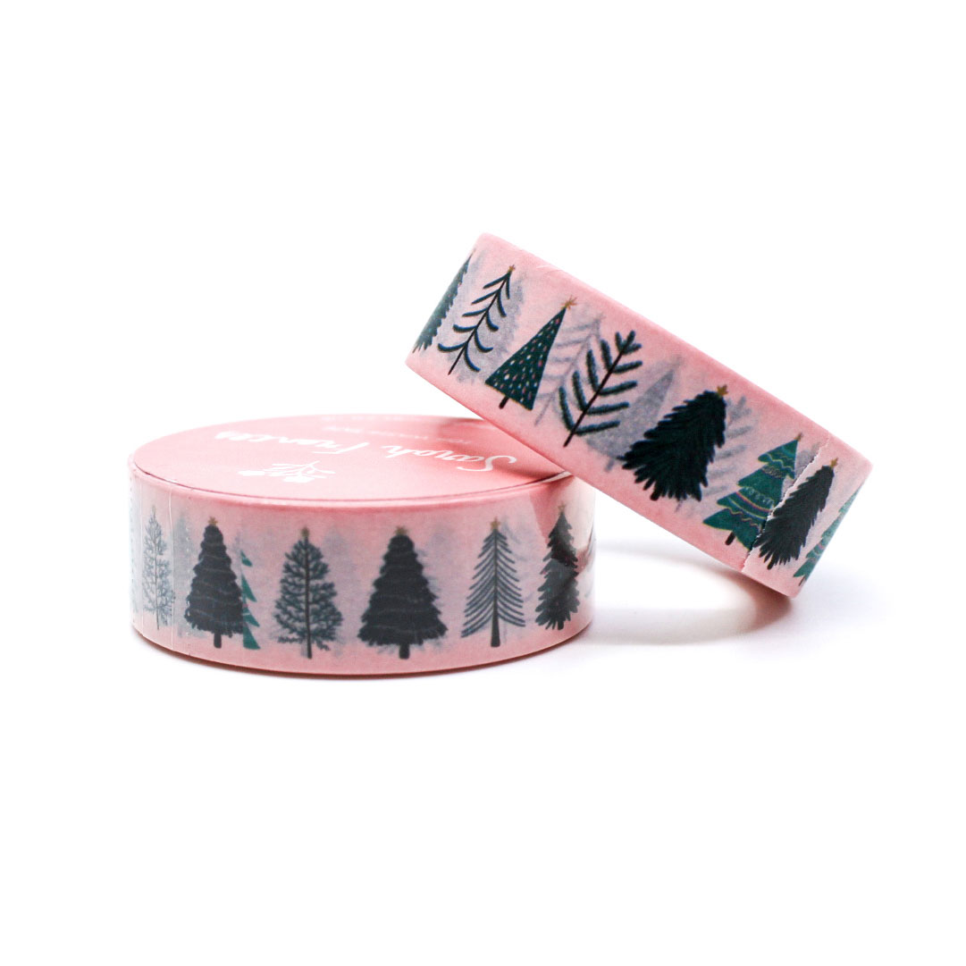 Decorative Christmas washi featuring a variety of tree shapes