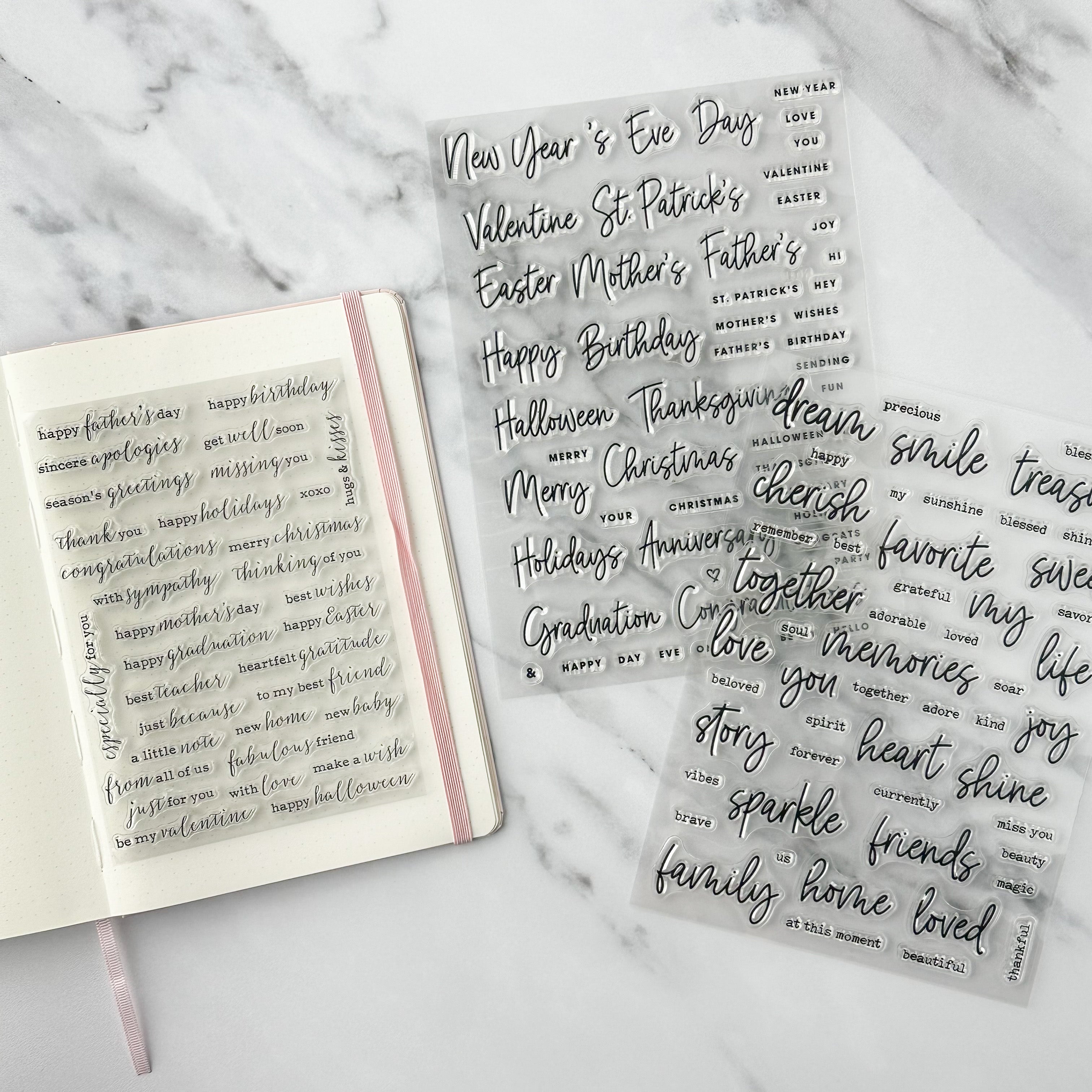 Add a touch of elegance to your holiday projects with these decorative cursive word stamps. Whether you're creating holiday cards, decorating gift tags, or embellishing your planner, these stamps are sure to add a special touch to your creations. These stamps are sold at BBB Supplies Craft Shop.