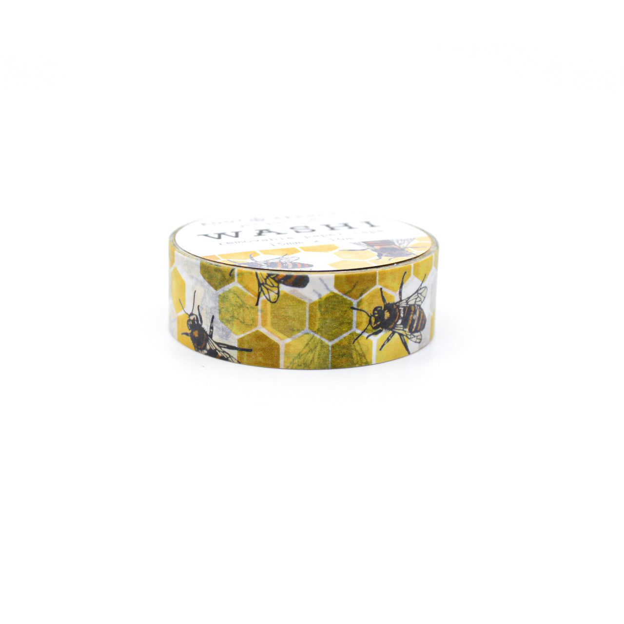 Capture nature's beauty with 'Honeybee on Yellow Hexagon Honeycomb' Washi Tape, a delightful tape featuring a charming honeybee against a vibrant hexagon honeycomb backdrop. This tape is from Root & Branch Co. and sold at BBB Supplies Craft Shop.