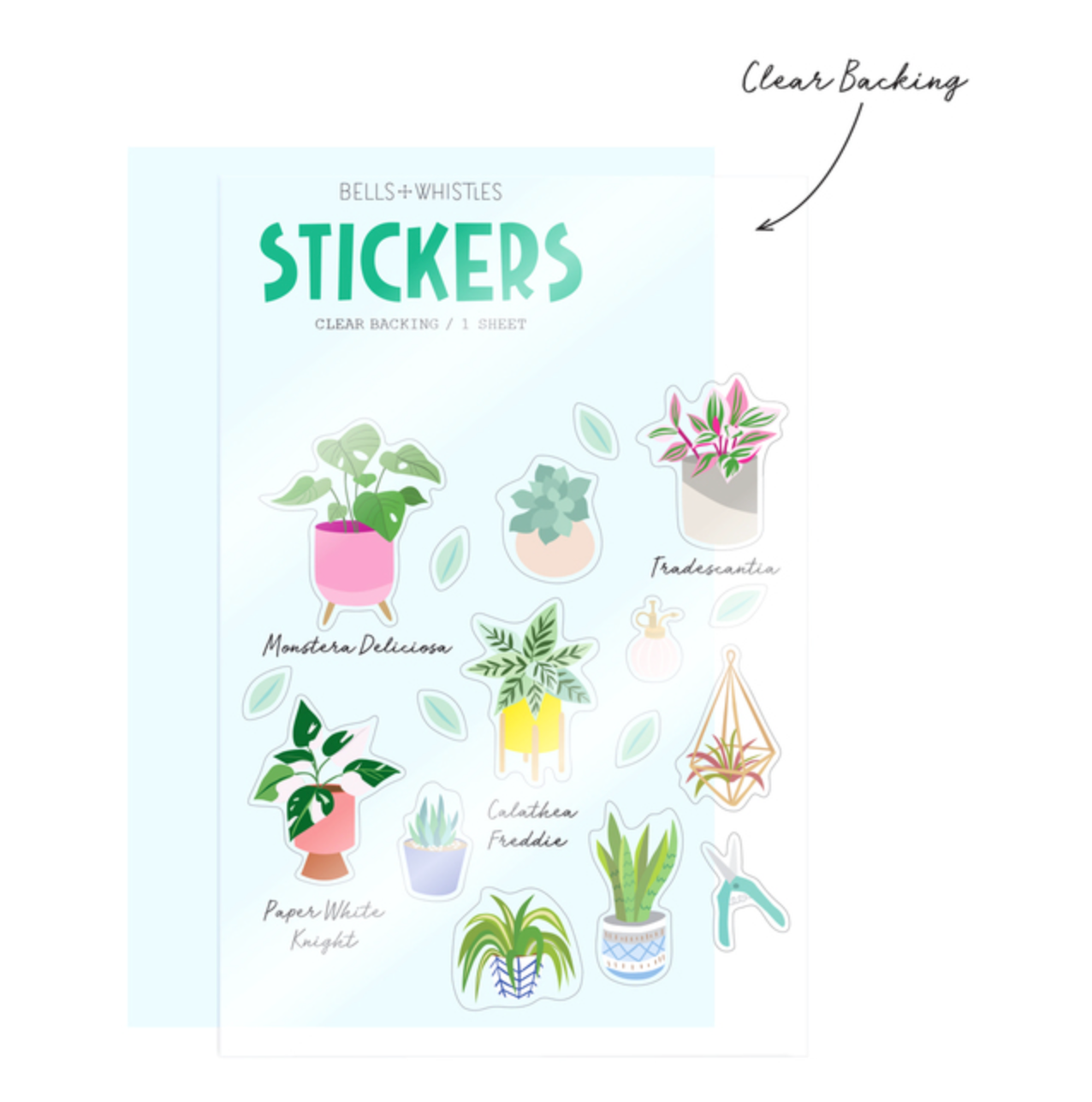 Botanical plant stickers on matte sheet for scrapbooking, bullet journals, and crafts