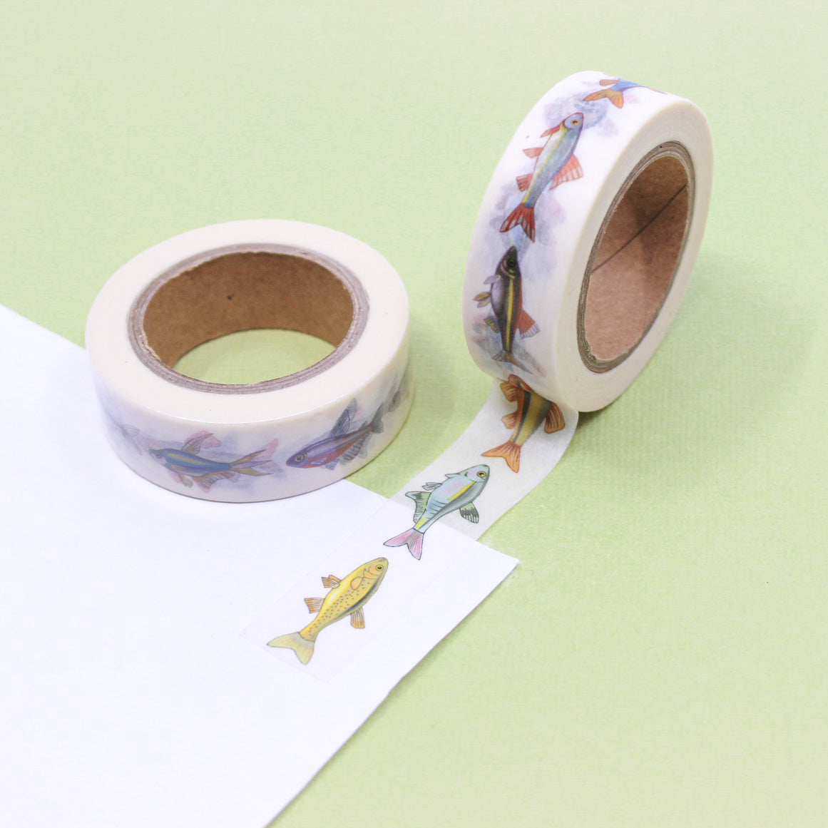 Reel in the fun with this bass fishing-themed washi tape! Featuring images of bass fish and fishing gear, this tape is perfect for adding a touch of outdoor adventure to your projects. Use it to decorate scrapbook pages, gift wrap, and more for the fishing enthusiast in your life! This tape is sold at BBB Supplies Craft Shop.