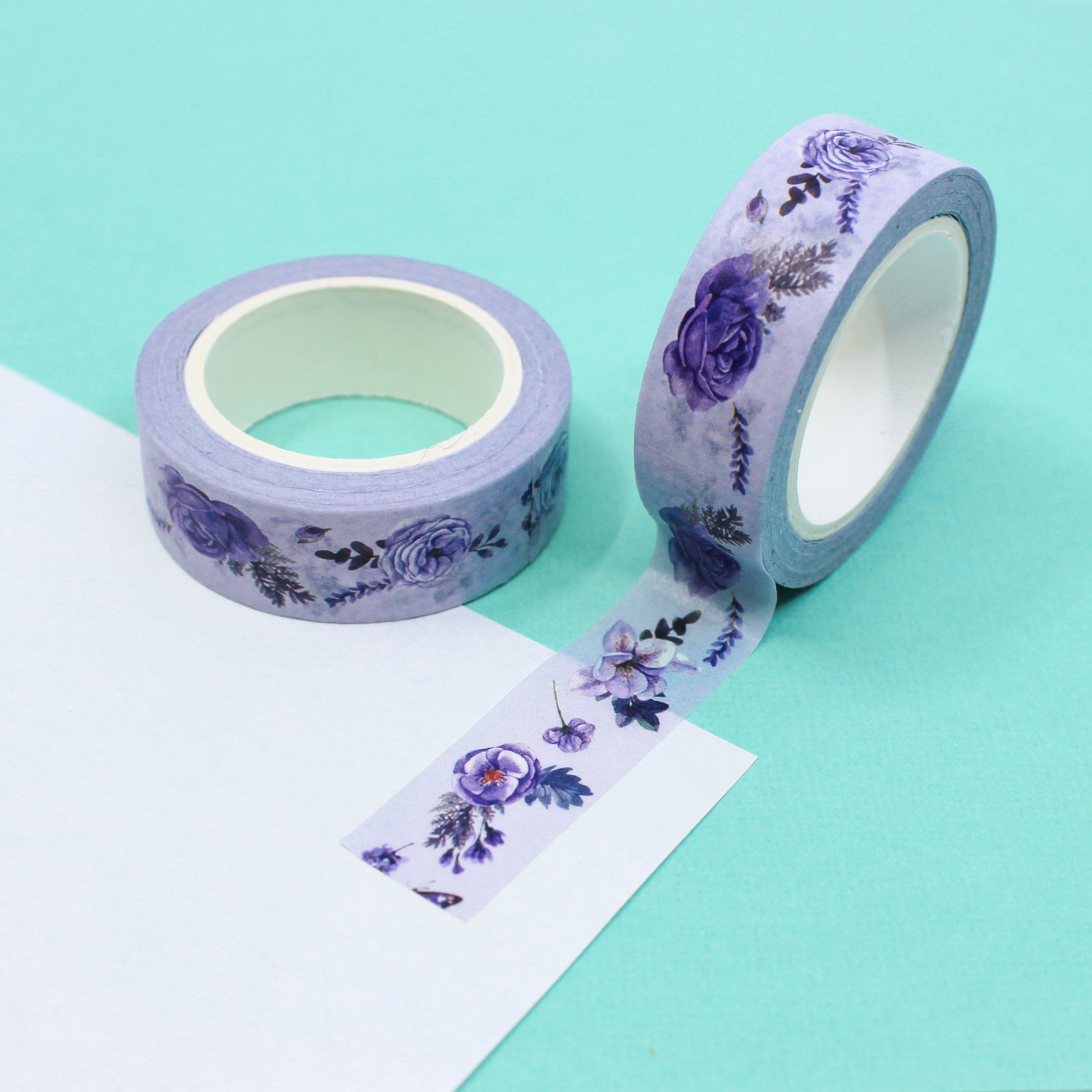 Infuse your projects with the enchanting allure of flowers using our lavender purple roses and pansies floral washi tape, showcasing a lovely combination of roses and pansies in shades of purple. This washi tape is sold at BBB Supplies Craft Shop.