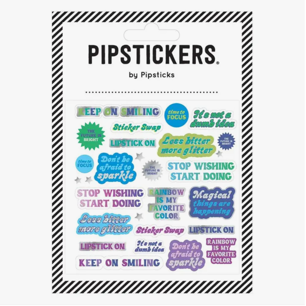 less bitter and more glitter stickers that add positivity to your life with our Colorful Fun Positive Words Sticker Sheets, featuring an array of vibrant and encouraging words. Ideal for brightening up your planner or journal. These stickers are from Pipsticks and sold at BBB Supplies Craft Shop.