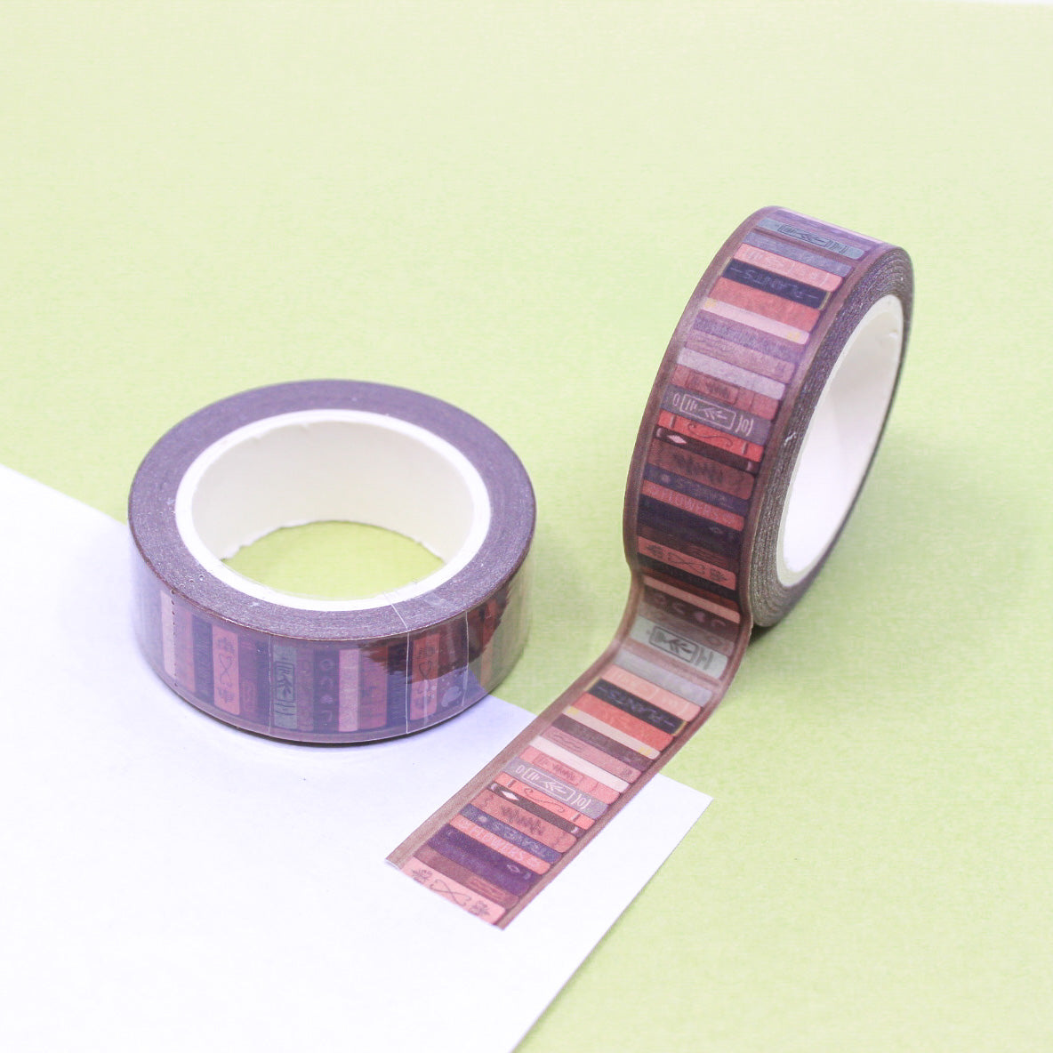 This washi tape features a dark and moody design of a library bookshelf, perfect for adding a touch of vintage charm to your projects, scrapbooks, or journals. This tape is sold at BBB Supplies Craft Shop.