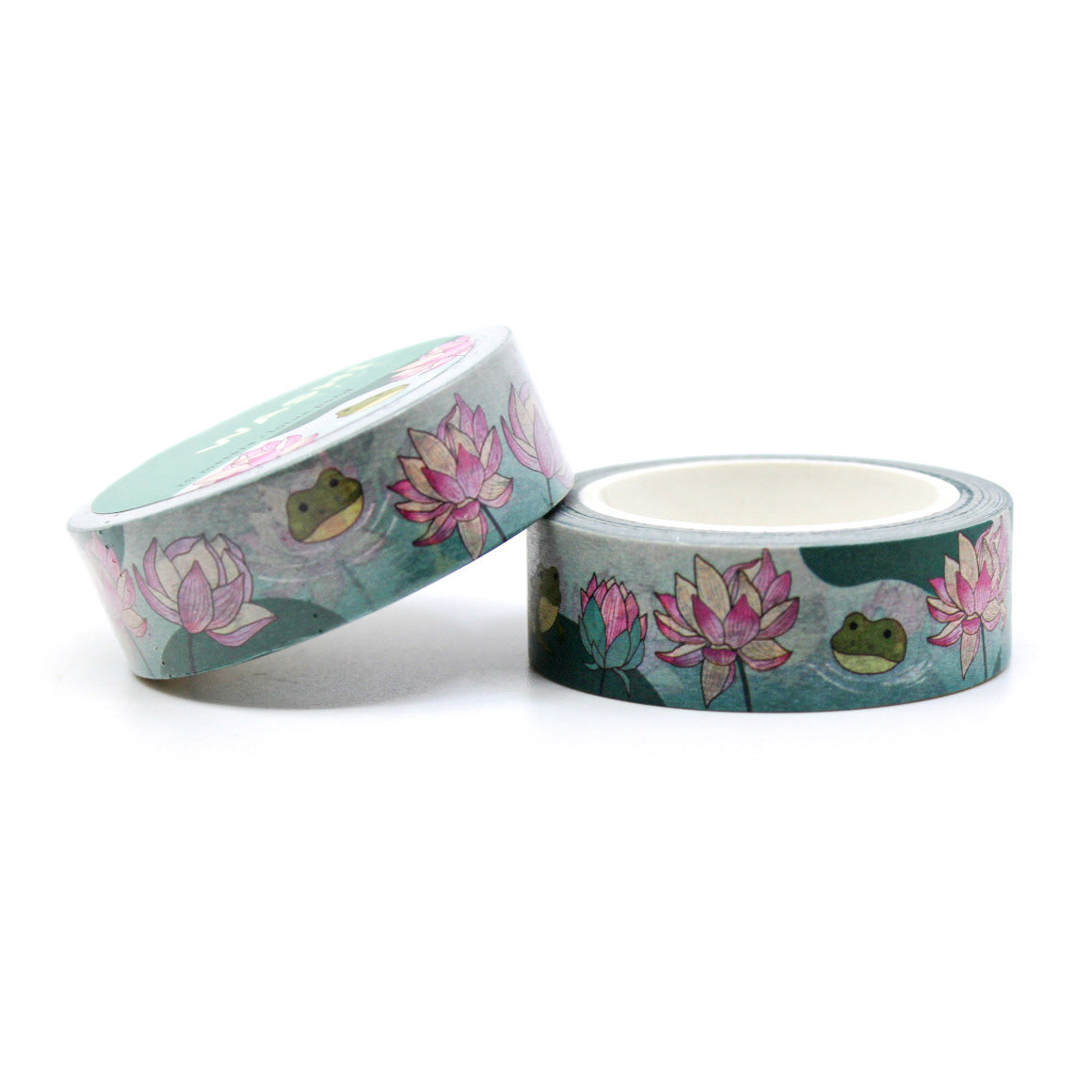Lotus Flower and Frog Washi Tape featuring delicate lotus flowers and playful frogs, adding a serene and whimsical touch to your crafts and projects. This tape is from Girl of All Work and sold at BBB Supplies Craft Shop.