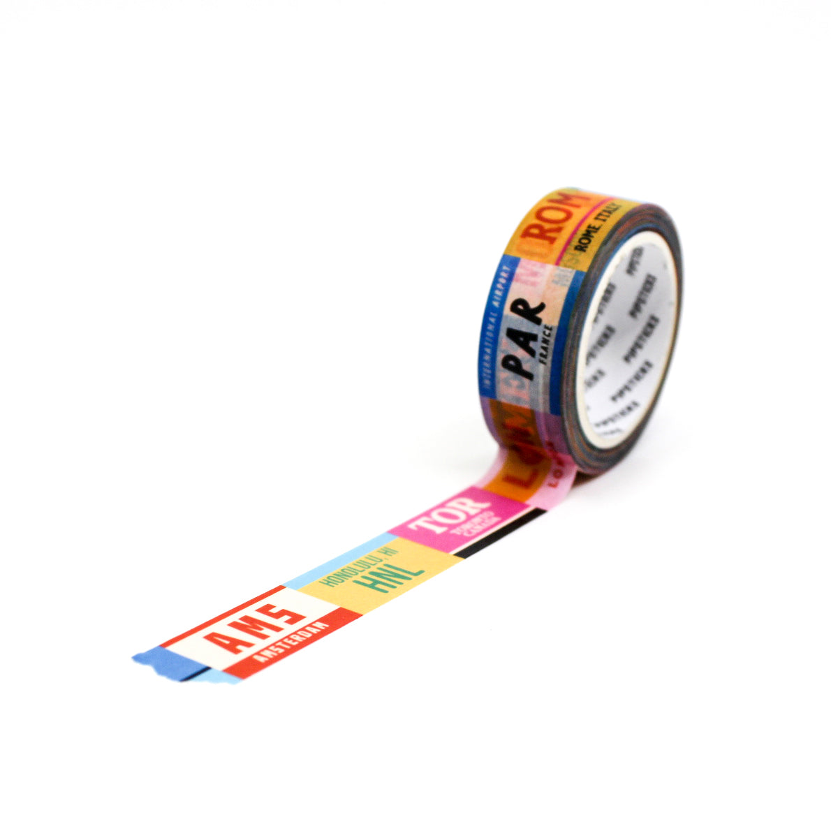 Decorate your travel-themed crafts with this washi tape featuring colorful luggage tags from various destinations, ideal for planners, scrapbooks, and journals. This tape is from Pipsticks and sold at BBB Supplies Craft Shop.