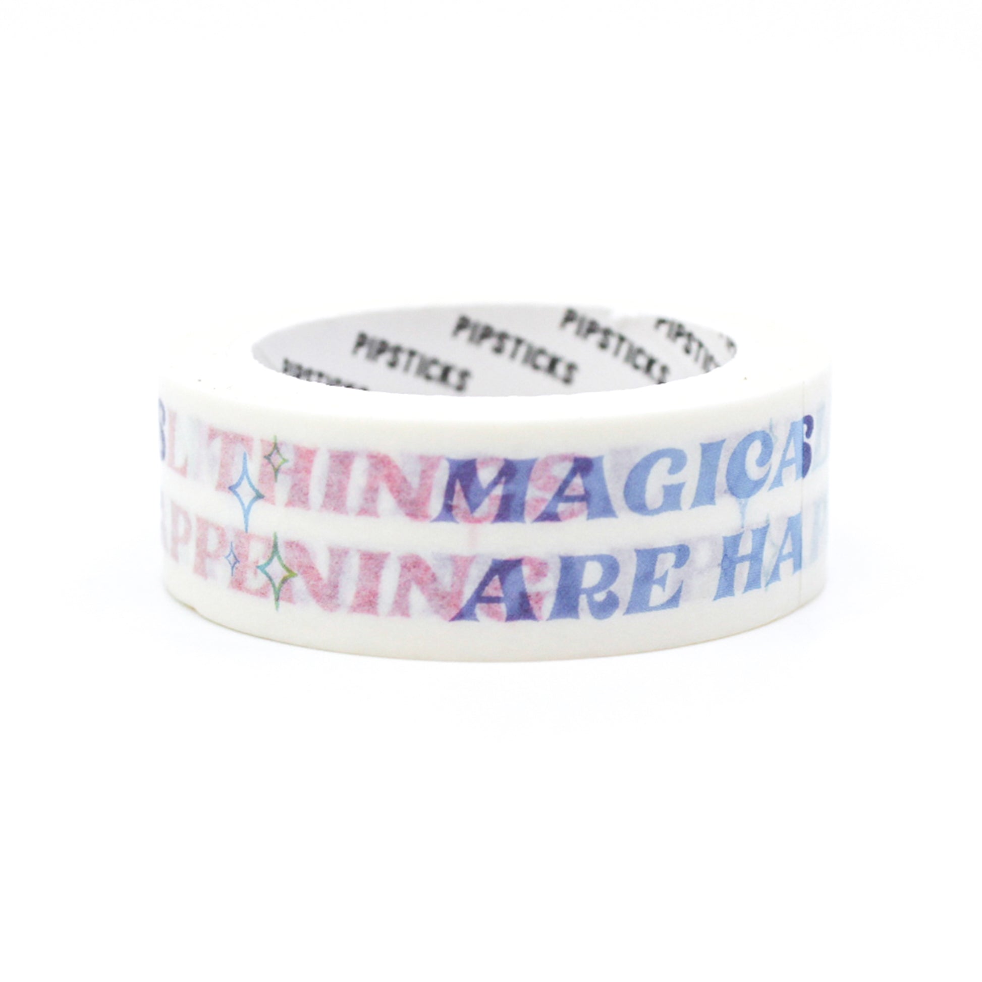 Experience the magic with our 'Magical Things Are Happening' Typography Washi Tape, featuring enchanting text designs. Ideal for adding a touch of whimsy and wonder to your projects. This tape is from Pipsticks and sold at BBB Supplies Craft Shop.